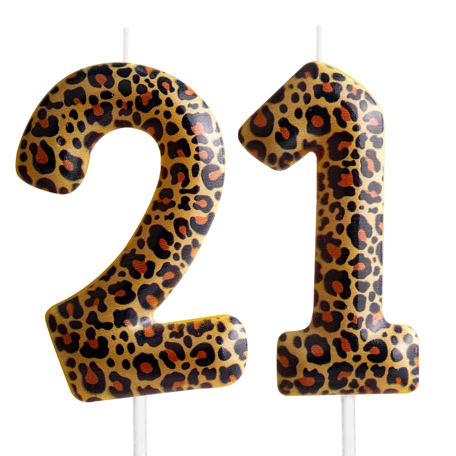 Yiran Leopard Print Birthday Candles Number 21, Realistic Leopard Printing Birthday Number Candles, Wild Onez Zoo Animals Themed Candle Cake for Boys and Girls Gifts Anniversary Party Supplies
