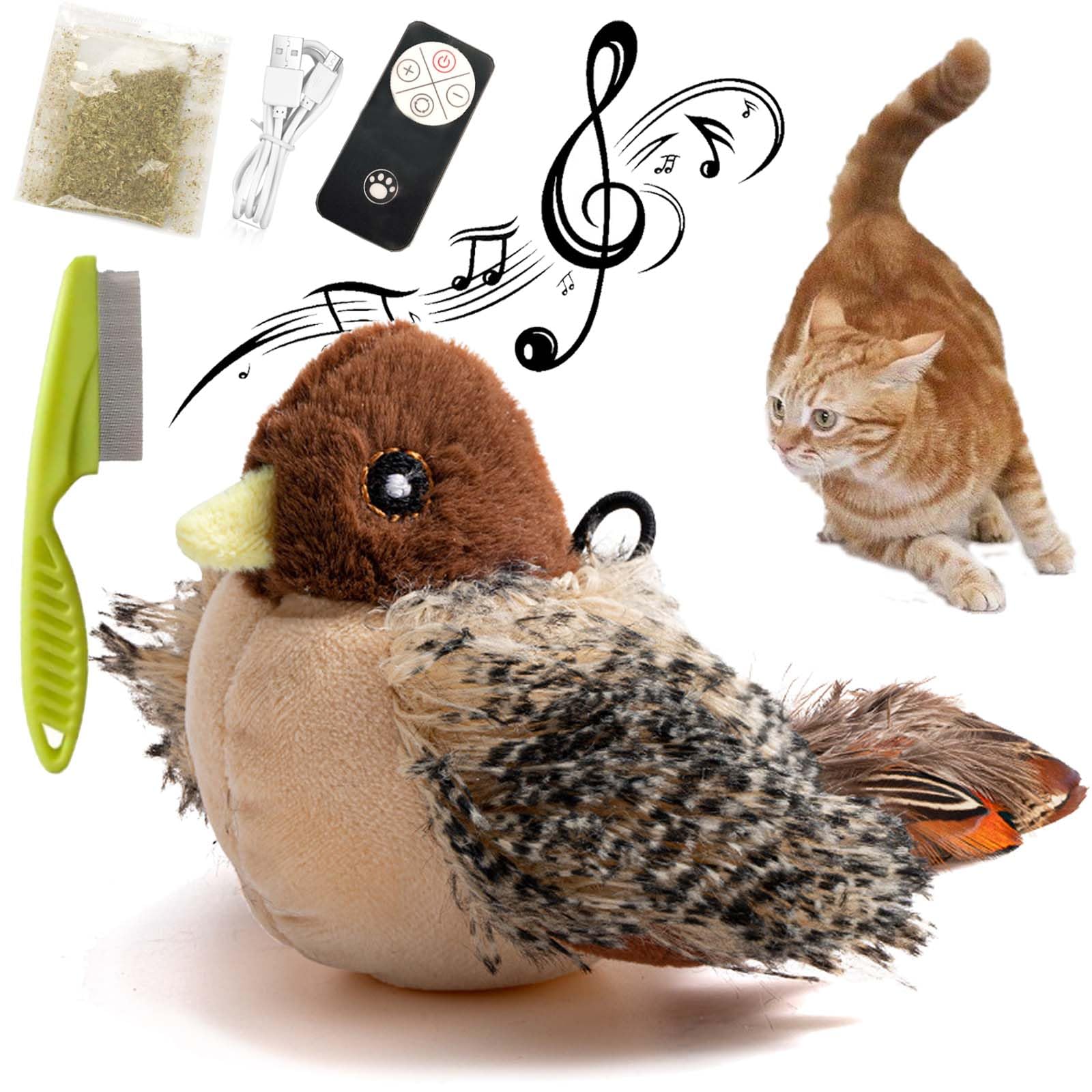 Celery Pets Cat Toy, Celery Pets Chirping Bird, Simulated Chirping Bird Cat Toy, Rechargeable Interactive Automatic Chirping Bird Toy Squeaky for Indoor Cats to Play Alone, Relieve Boredom (B-1PC)