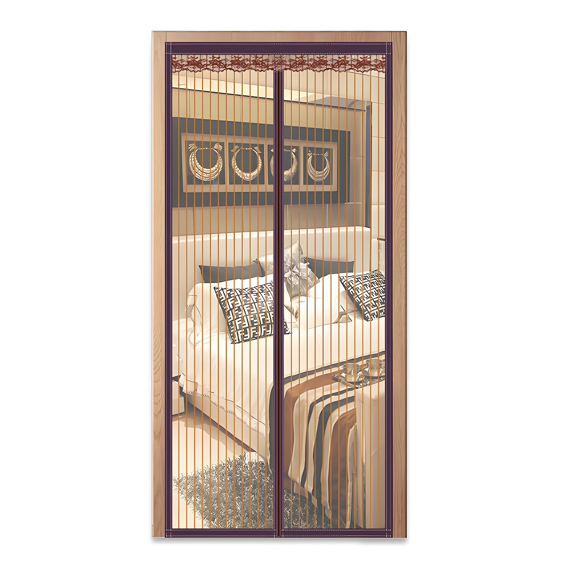 Magnetic Screen Curtain Door Closure Mosquito Net Curtain Heavy Duty Mesh Curtain, for Balcony Doors Living Room(Brown,150x230cm（Width x Height）)