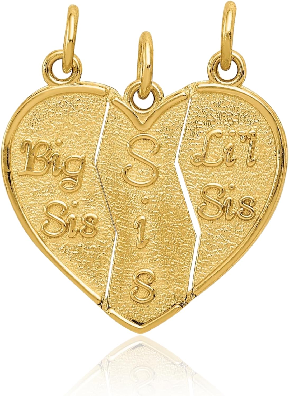 IceCarats 14K Solid Yellow Gold Medium Big Sis Lil Break apart Heart Pendant Necklace 21mm 7/8 inch Brushed for her