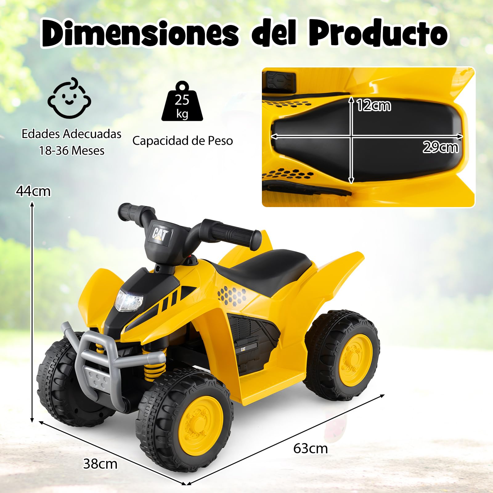 COSTWAY Quad Electrico Niño, ATV Coche Cuatrimoto Infantil de 6V con Sonido de Claxon, Faros LED, Cuatrimoto de 4 Ruedas, Carro Electrico para Niños de 18-36 Meses