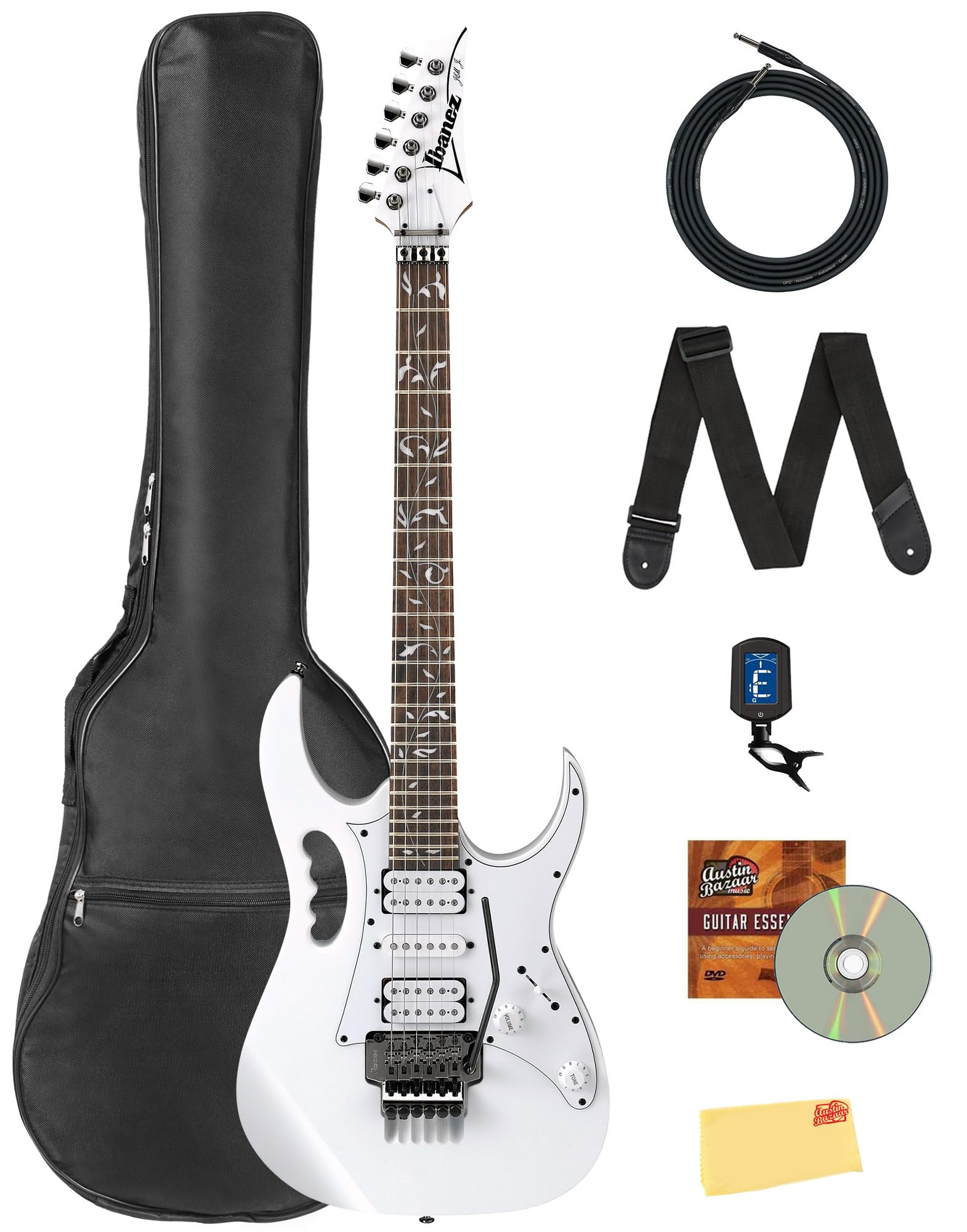 Amazon.com: Ibanez JEMJR Steve Vai Electric Guitar - White Bundle