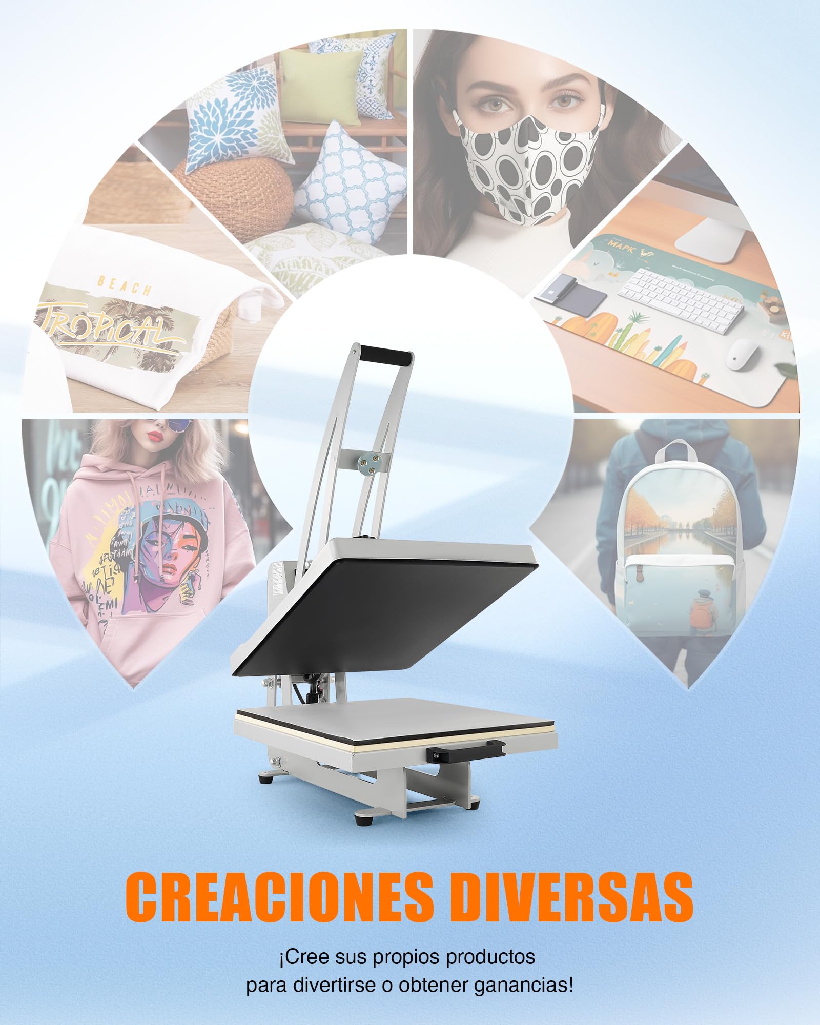 CREWORKS Prensa de Calor 50x40, Plancha Sublimacion Semiautomática, 2200W Plancha Sublimacion 40x50 cm con Base Deslizante, Prensa Termica para Camiseta, Alfombrillas de Ratón y Más