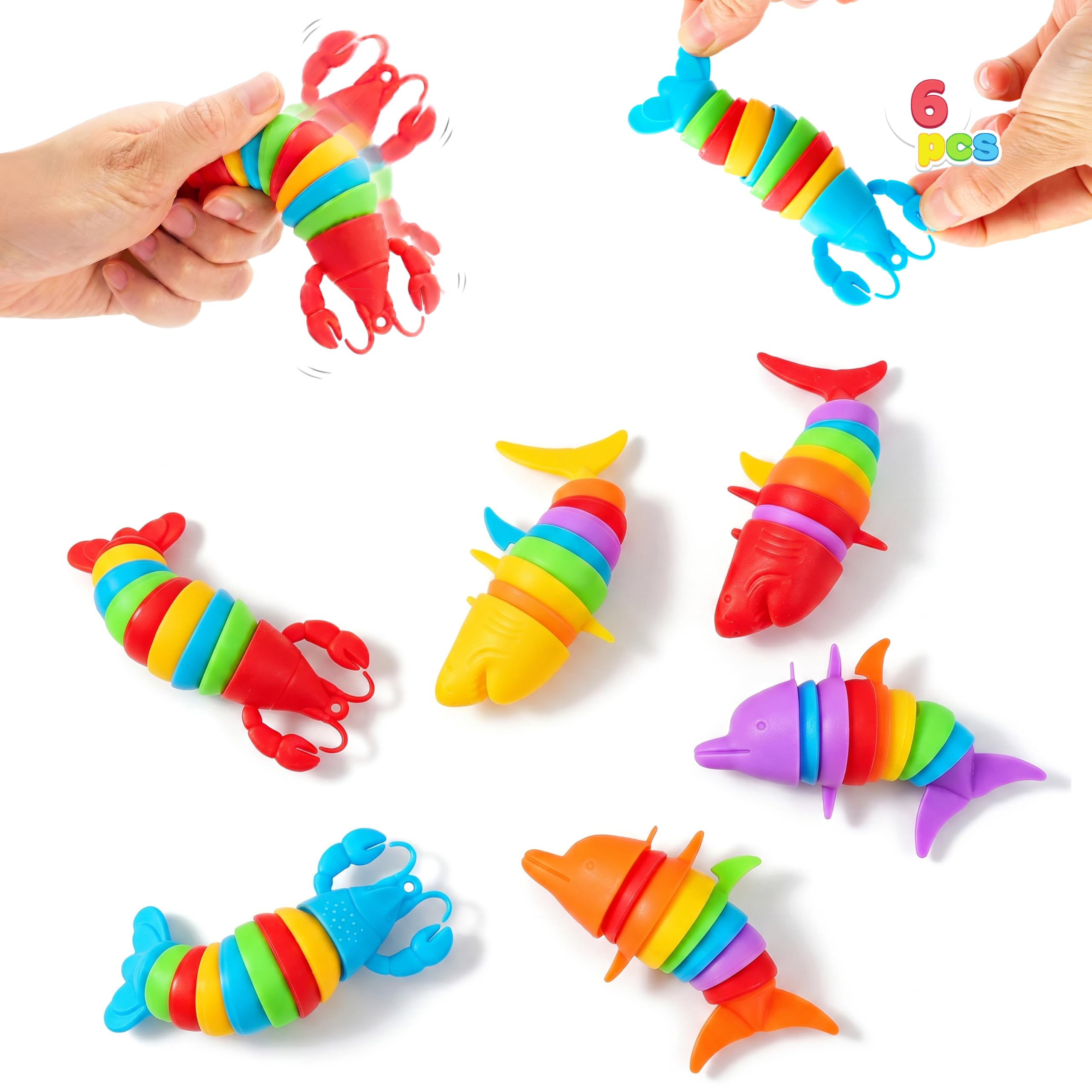 JOYIN 6Pcs Sensory Slug Fidget Toys, Fidget slug, Marine animals sensory fidget toys for Kids, Funny Gag Gifts Treasure Box, Birthday Gifts & Party Favors, Carnival Prizes for Kids, Classroom Rewards
