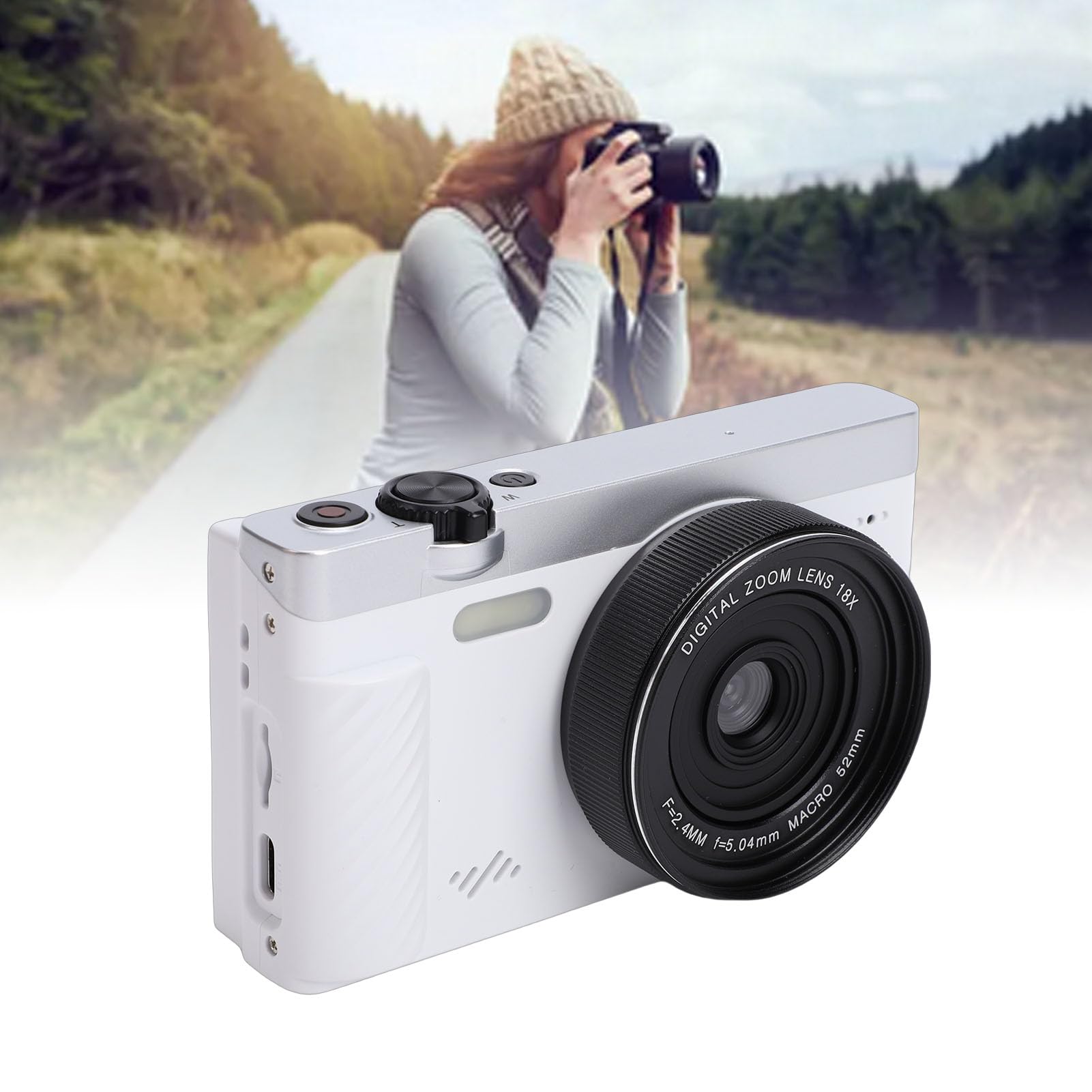 Aparat Cyfrowy 4K 75 MP Bezlusterkowy z 18-krotnym Zoomem do Fotografii Podróżniczej i Krajobrazowej (WHITE)