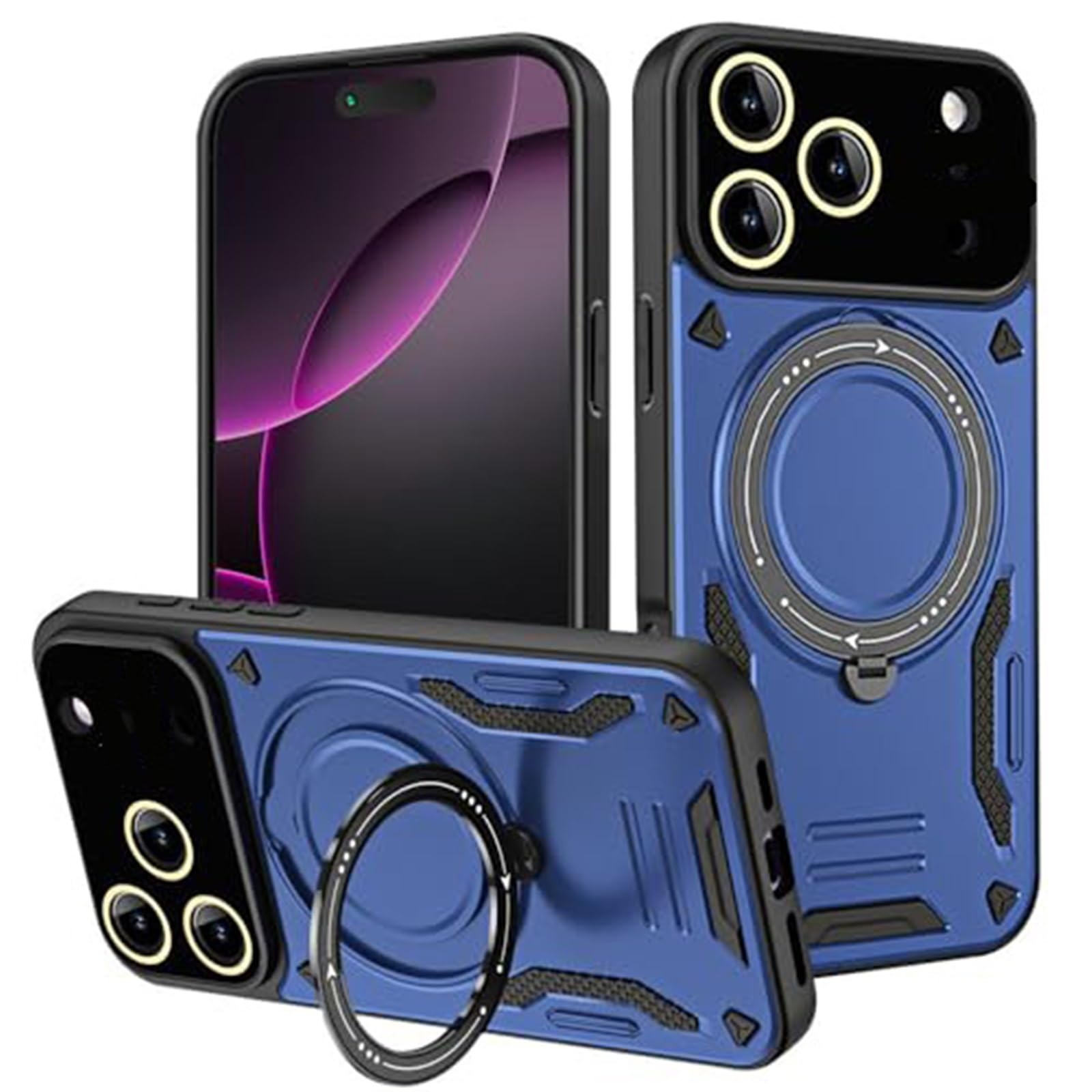 Coque iPhone 17 Pro ultra mince bleu avec anneau support stand - 8