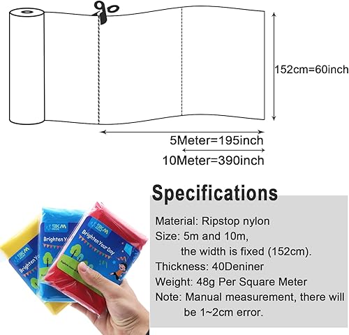 Miniatura 6 de 9KM DWLIFE Tela de nailon Ripstop, marrón de 60 x 196 pulgadas, 40D impermeable, ligera, resistente al viento, tela a granel para cometas, tiendas,