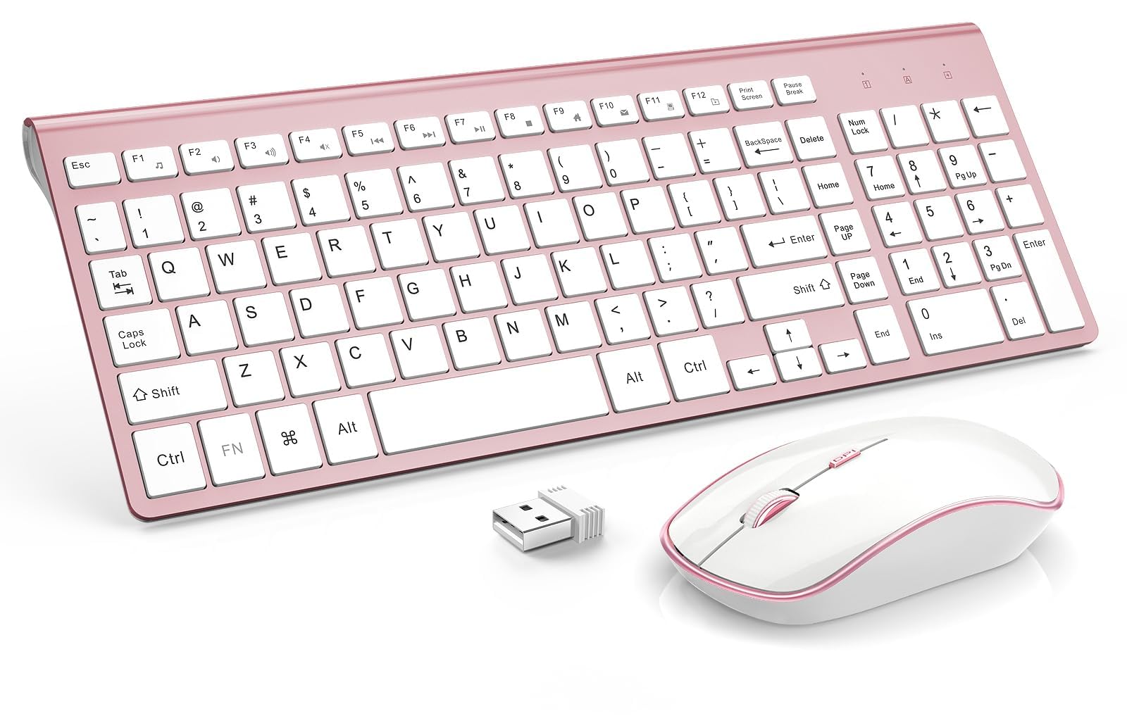 Wireless Keyboard and Mouse,QWERTZ Keyboard and Mouse,2400DPI Optical Mice for PC,Smart TV,Laptop,Windows (UK Layout) by JOYACCESS -Rosy Gold and White