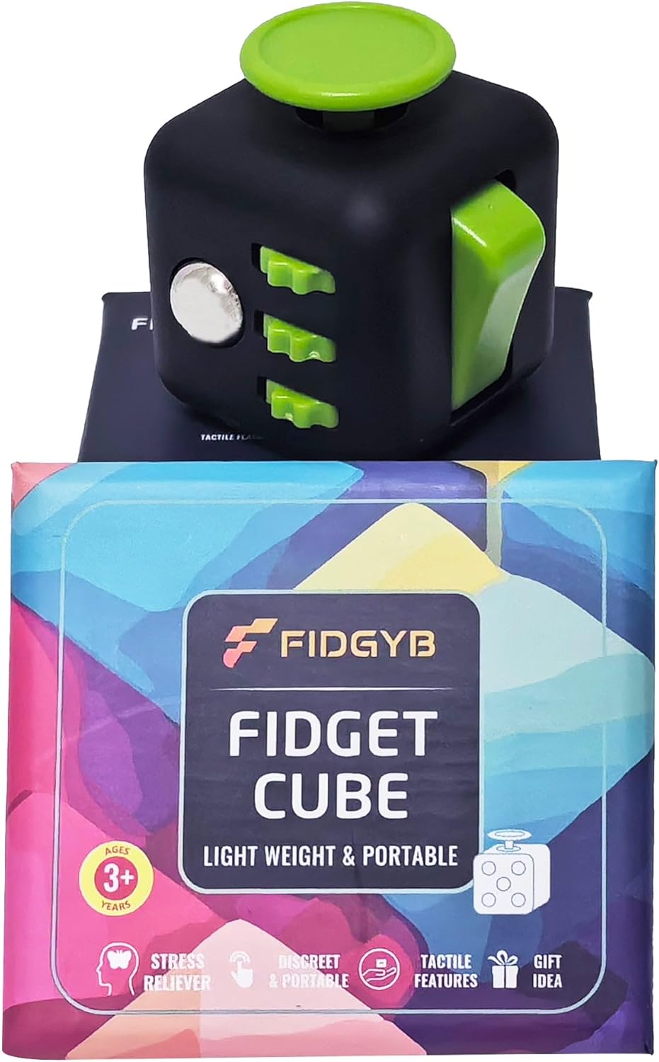 Cube Fidget Stress Relief Toy for Adults & Kids, Smooth, Quiet Sensory Toy for Anxiety, Focus & ADHD Idea[Black_Green]