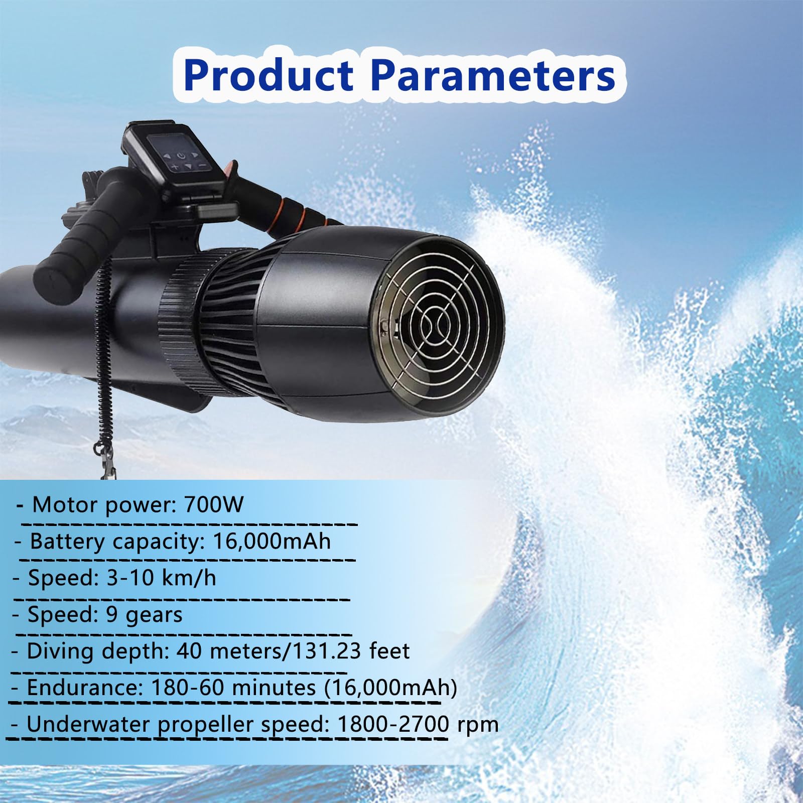 Moto d'acqua elettrico subacqueo da 700 W, 3 m/s, scooter acquatico da 16000 mAh, 180-60 minuti, propulsore subacqueo con motore brushless per piscina marina (standard + maniglia + kit SUP)