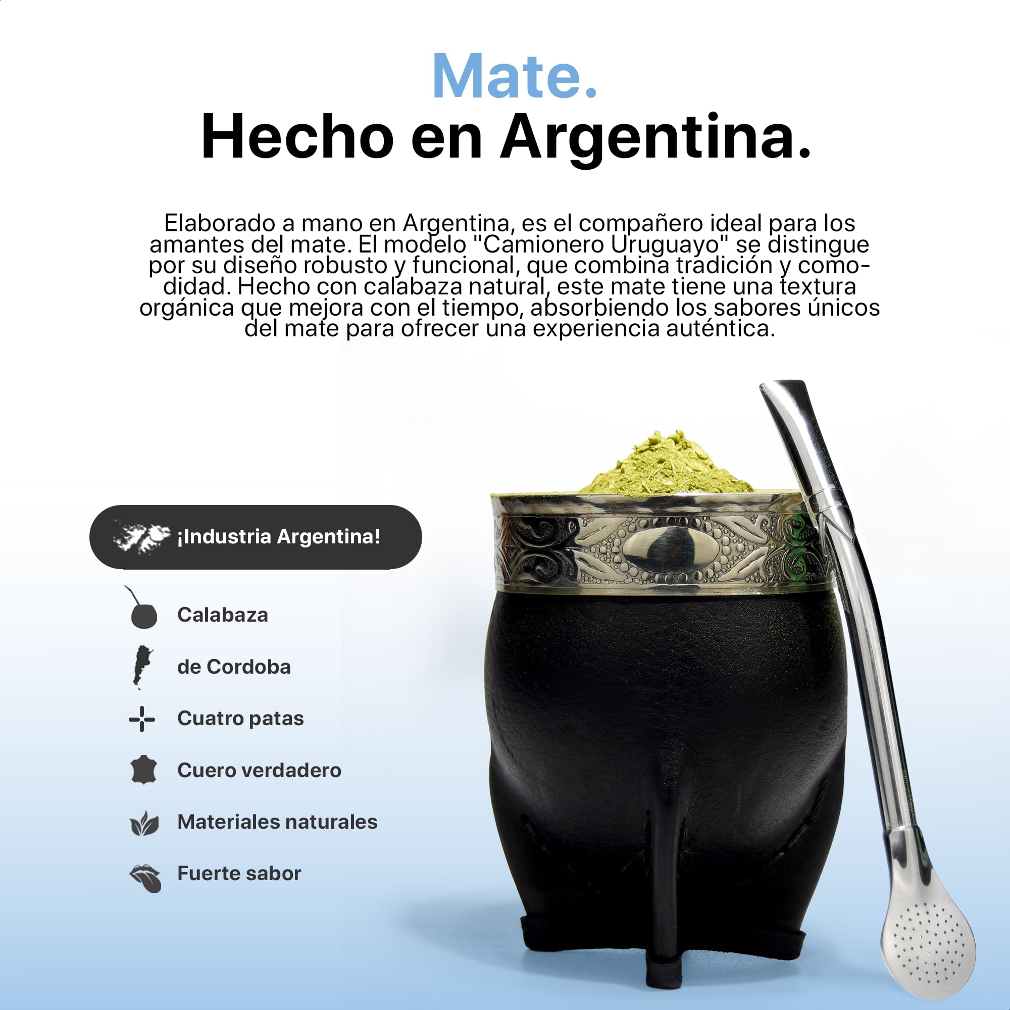 Mate de Calabaza - zestaw Yerba Mate - tradycyjna tykwa - Imperial - Mate de Argentina - ręcznie robiony - herbata - skóra - kuchnia - Calabaza - Calabash - Cuia - Bombilla (imperialna)