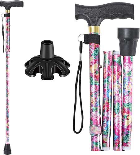 Walking Cane ATMTV Cane para mujer Movilidad y ayuda para la vida diaria Bastón plegable portátil de 5 niveles de altura ajustable Cómodo mango