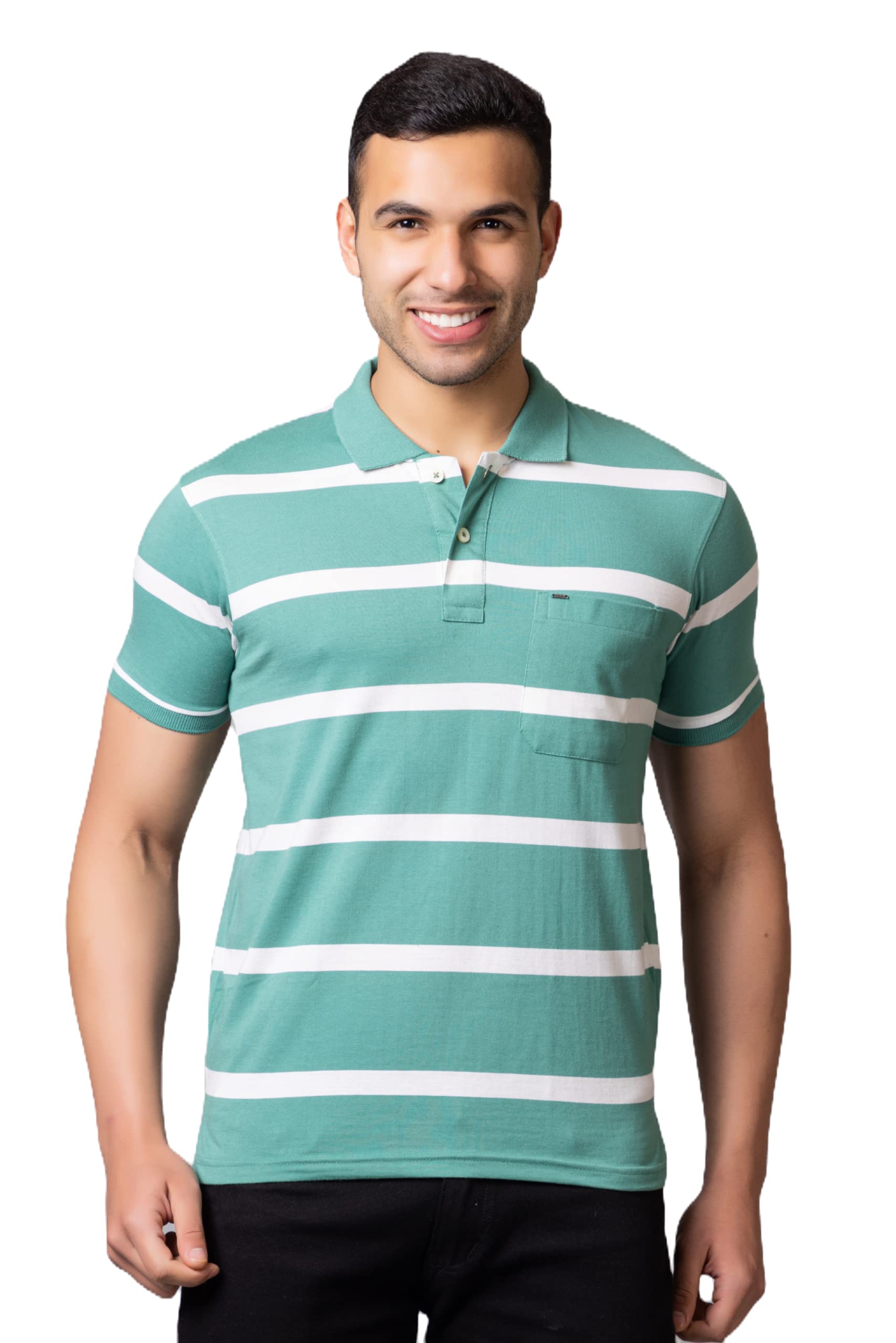 PRORIDERSHalf Sleeve Cotton Blend Fabric Collared Regular Fit Men's Polo Striper Tshirt with Pocket for Casual wear