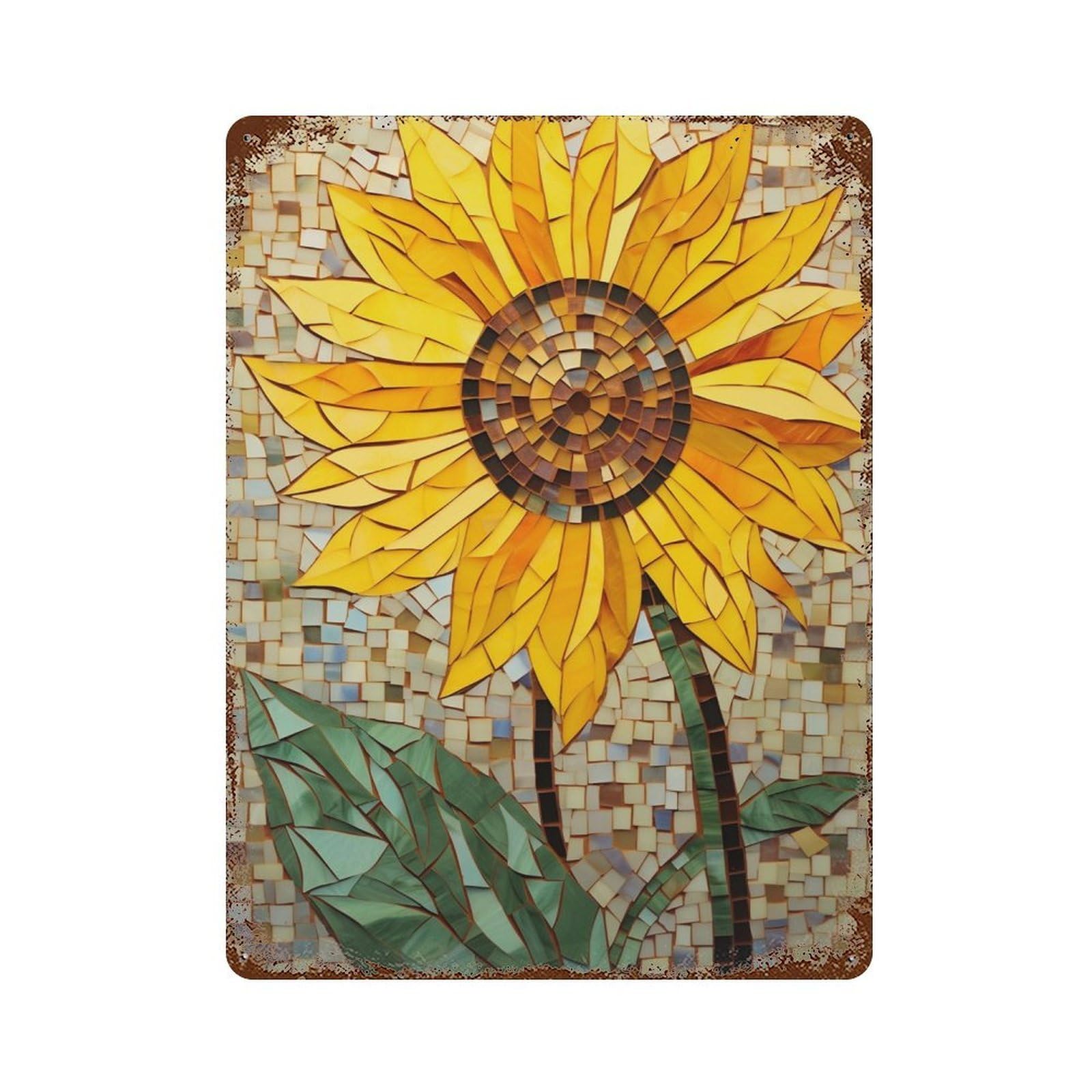 Stained Glass Sunflower Artwork 15.7"x11.8" Vintage Rust Metal Sign, Novelty Wall Decor for Living Room, Hallway And Home Decor