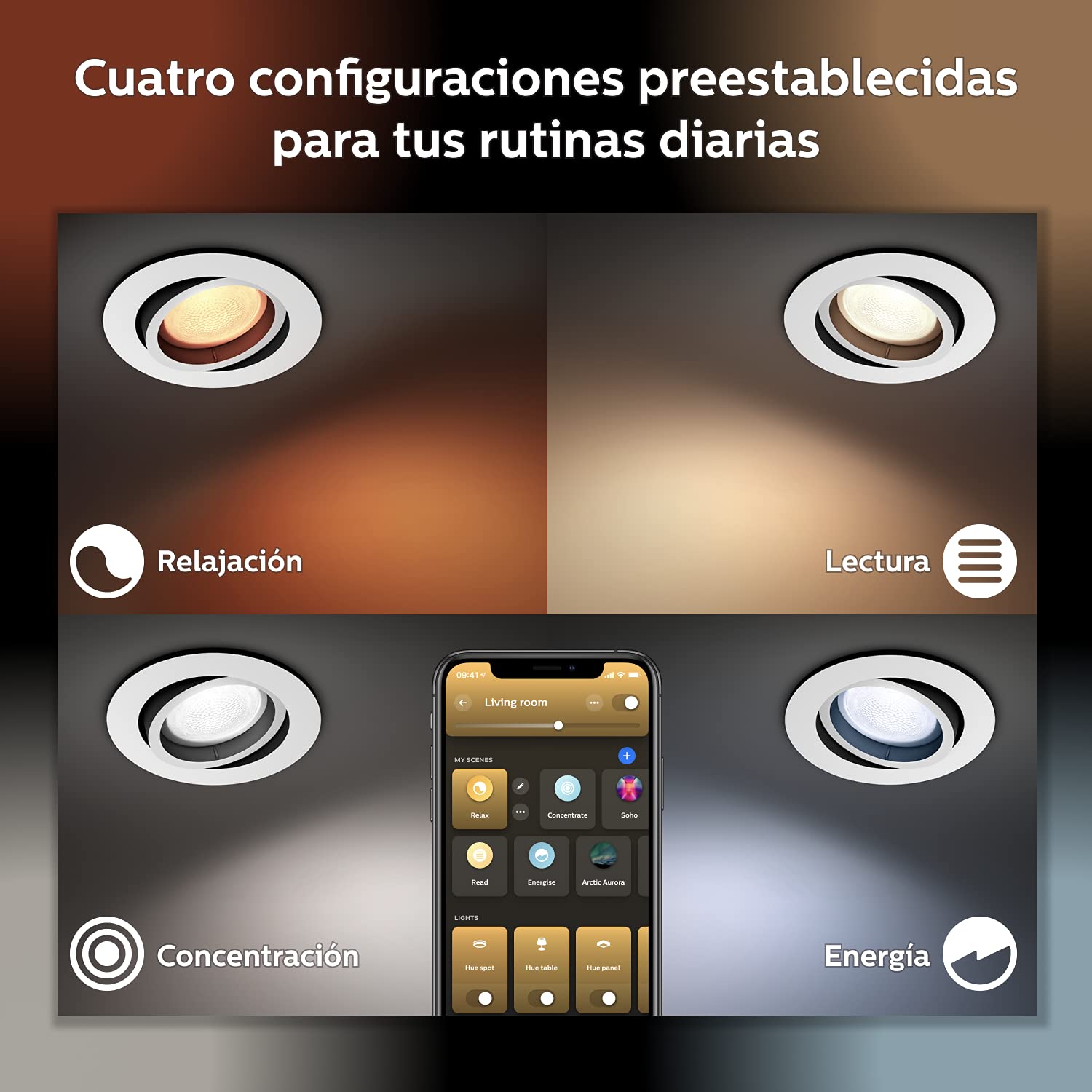 Philips Hue - Foco Inteligente Empotrable Hue Centura 5.7W, 350 lm, Luz Blanca y de Colores, compatible con Alexa y Google Home - Blanco, Pack de 3