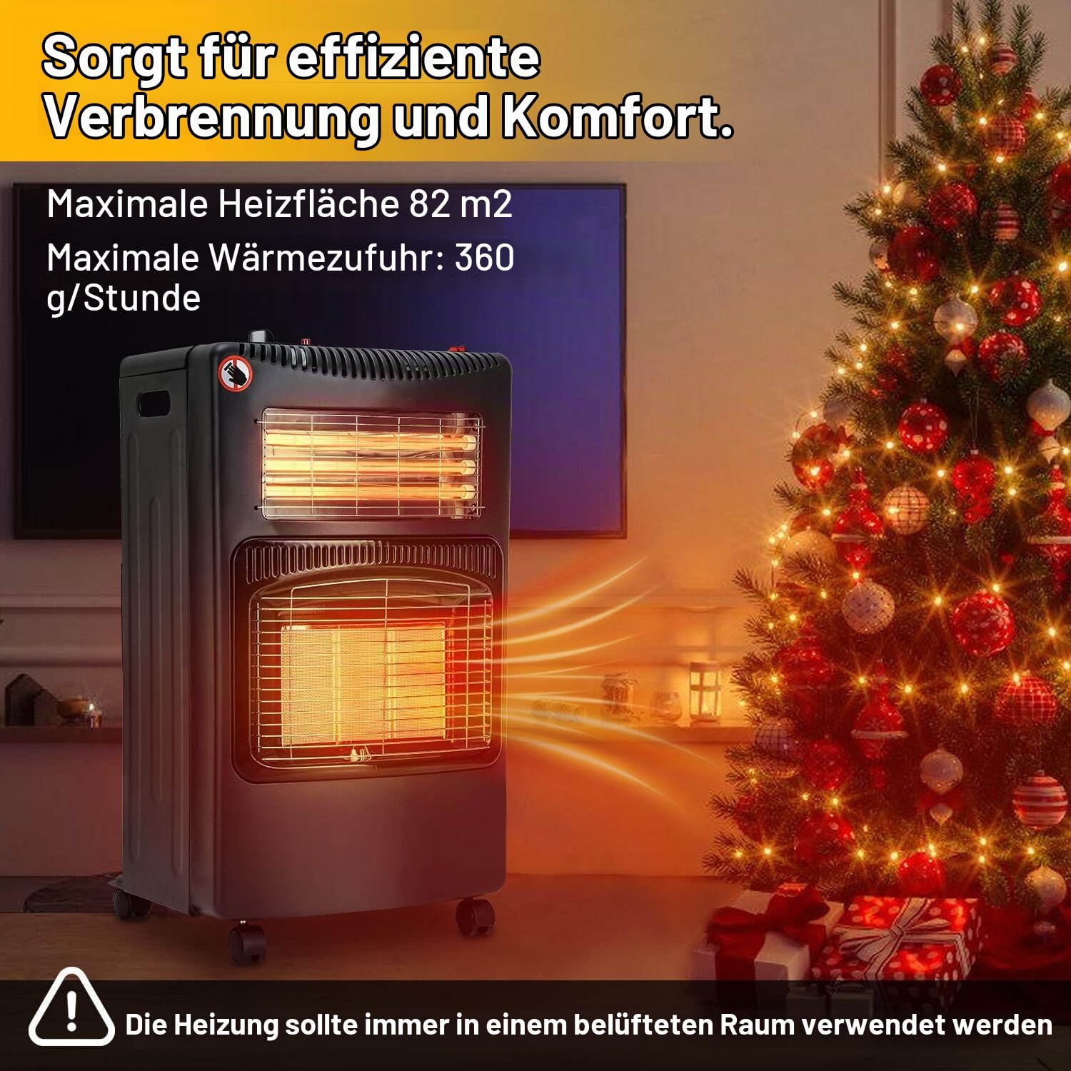 Gimisgu 1260 W Infrarot Heizstrahler, 4200 W Gasheizofen, Heizstrahler Gasheizgerät mit 3 Schutzvorrichtungen, Elektrische Gas-Zweizweckheizgeräte 220V-240V, Gasflaschen bis 10kg