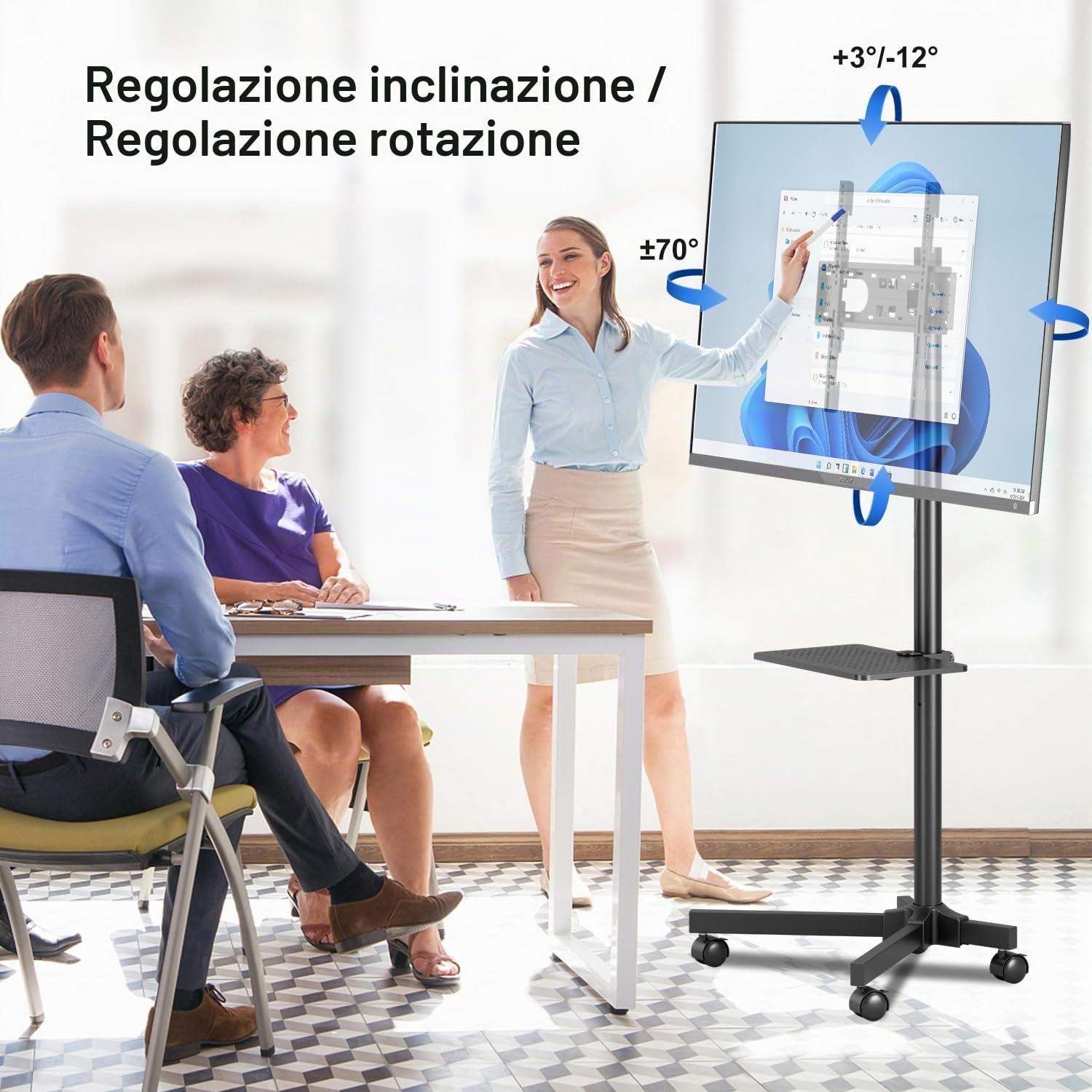 suptek Supporto per TV da 21 a 60 Pollici, Supporto TV Mobile con Mensola per Laptop, Carrello TV Regolabile in Altezza fino a 35 kg, Max.VESA 400 x 400 mm,ML55B,Nero