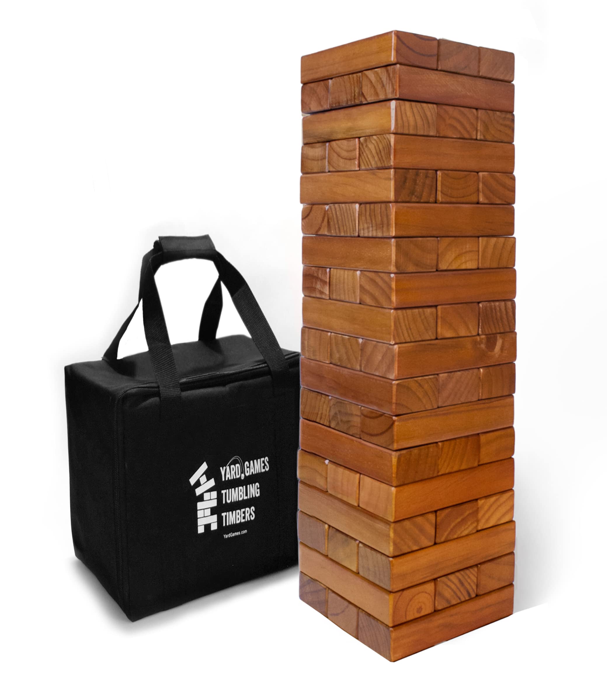 Yard Games Large Jr. Tumbling Timbers Wood Stacking Party Tailgate Backyard Game Indoor Outdoor with Carrying Case for Kids Adults, 21 Inch, Stained