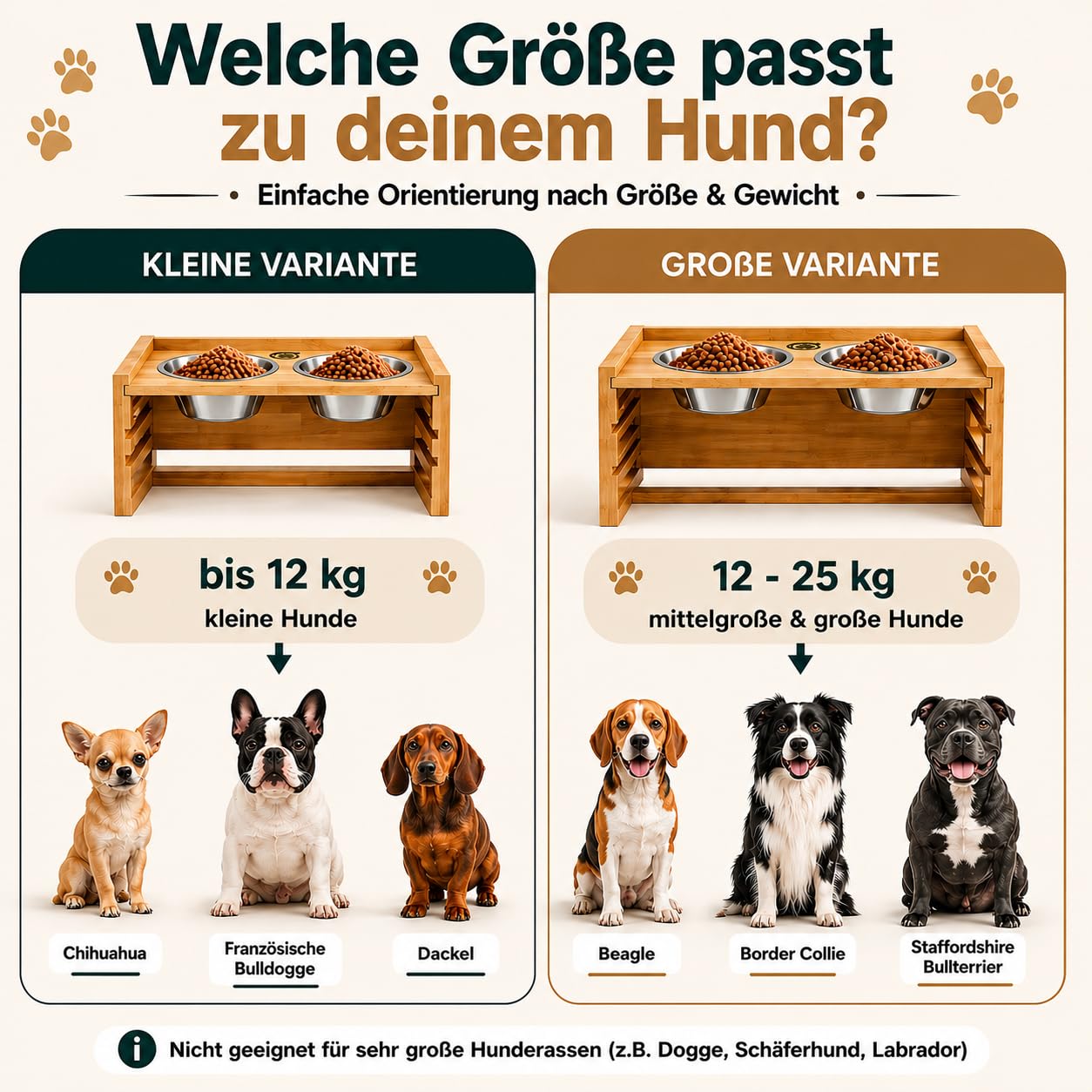 Hundenapf erhöht - Für Kleine Mittlere Große Hunde ergonomische Fresshaltung, Premium Futterstation Hund entlastet Wirbelsäule und Nacken, erhöhter Futternapf Hund