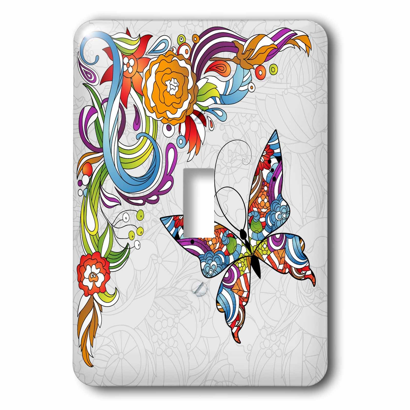 Interrupteur à bascule unique 3dRose motif floral et papillon aux finitions haut de gamme
