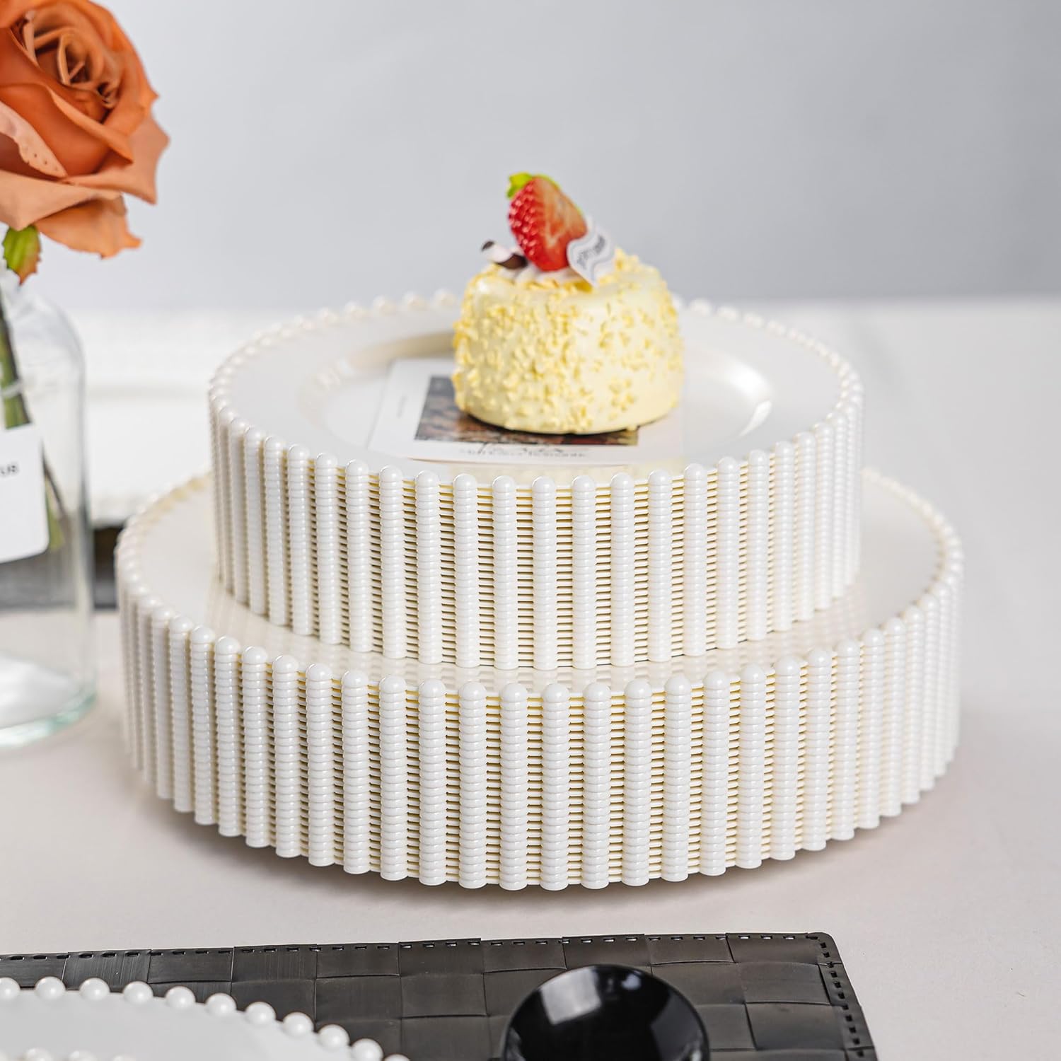 60 Pcs Ivory Plates, Beaded Design Disposable Plastic Plates for 30 Guests, Fancy Party Dishes 7.5 inch Dessert Plate and 10 inch Dinner Plate for Thanksgiving, Party, Bridal Shower - Image 4