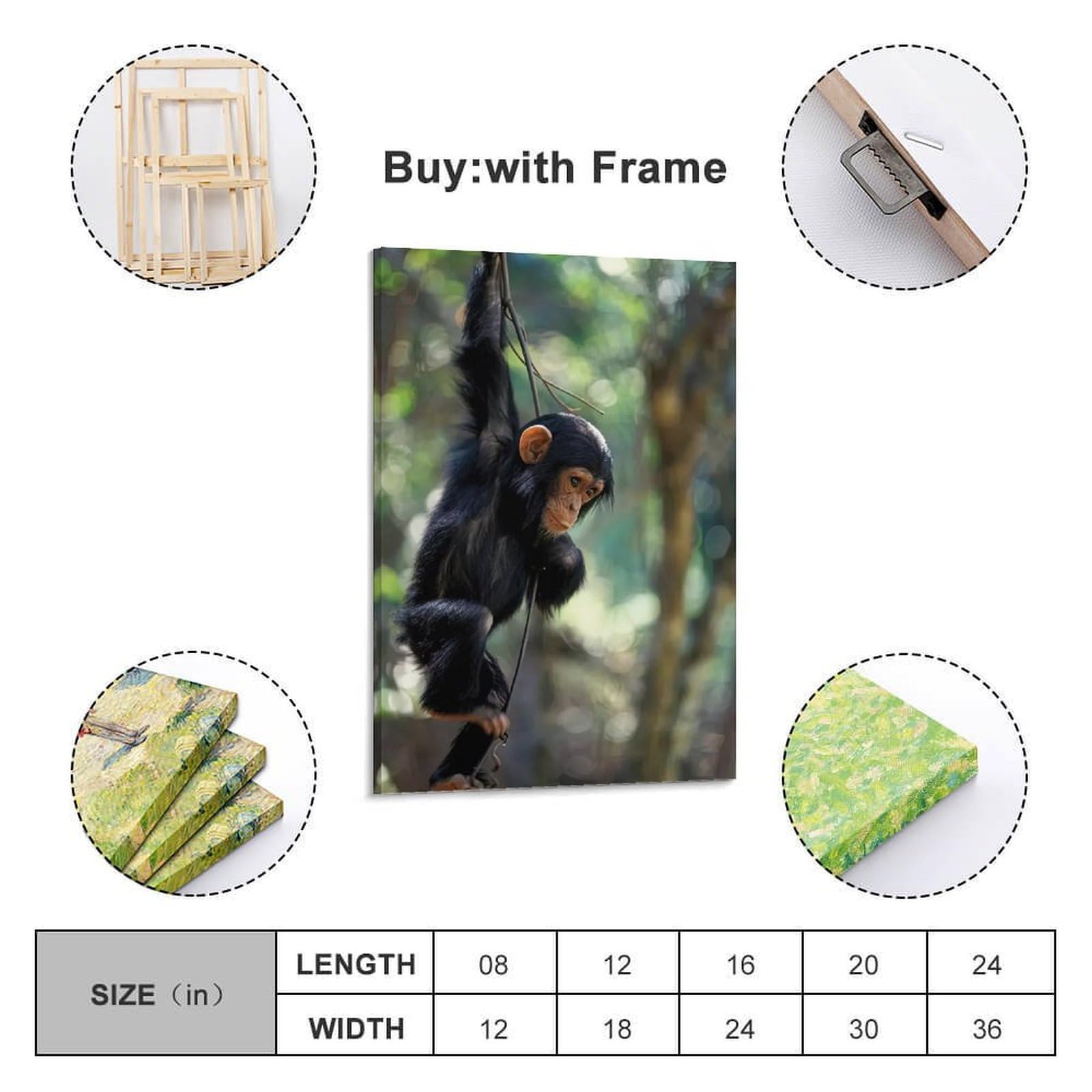 OKNGB Póster de animales de chimpancés jóvenes, cuadro decorativo en lienzo (40 x 60 cm)