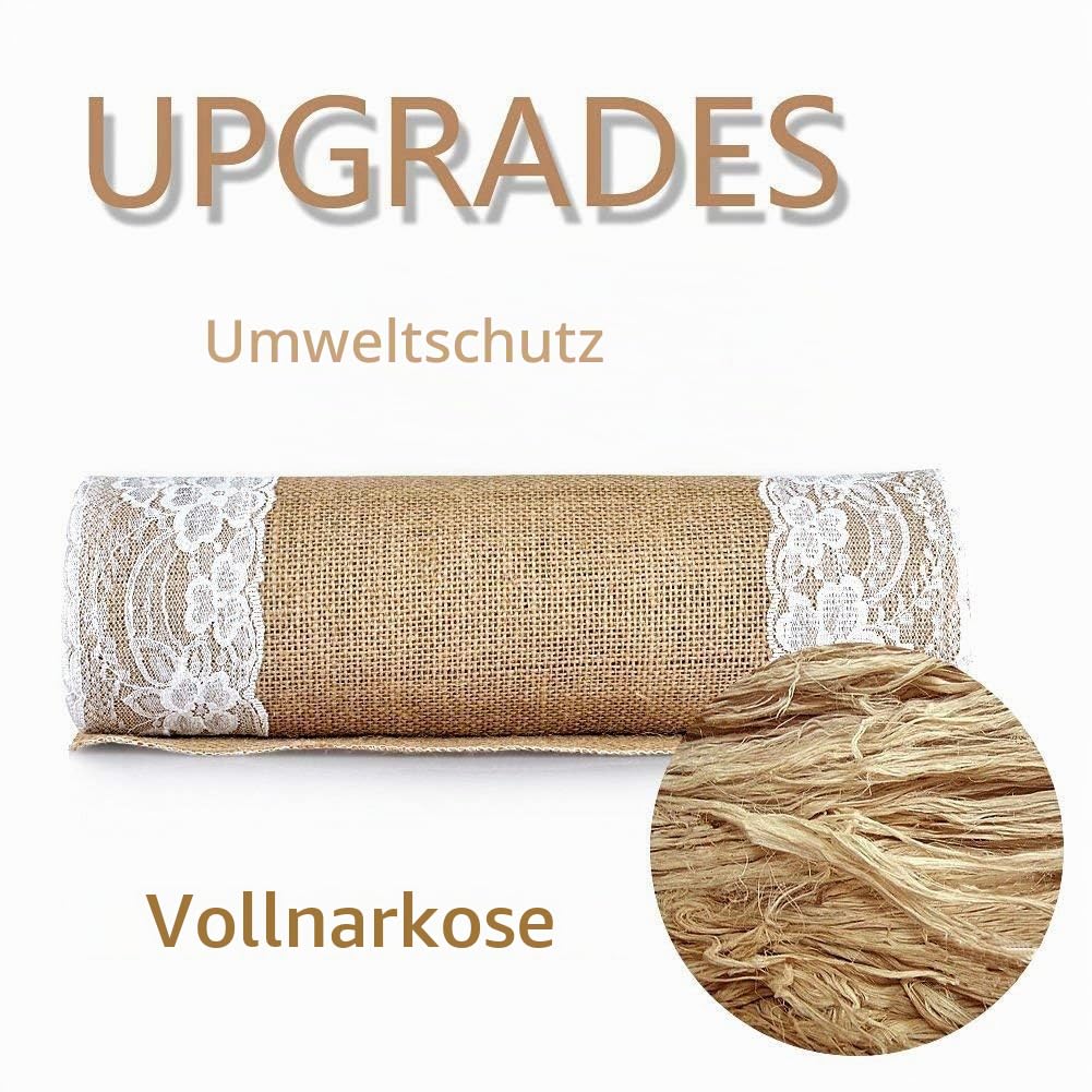 5PCS 30x275CM Jute-Tischläufer im Vintage-Look, Spitze Hessischen Tischband für Hochzeitsgeschenk Festival-Ereignis Tischdekoration Fest Party Feier Bevorzugte
