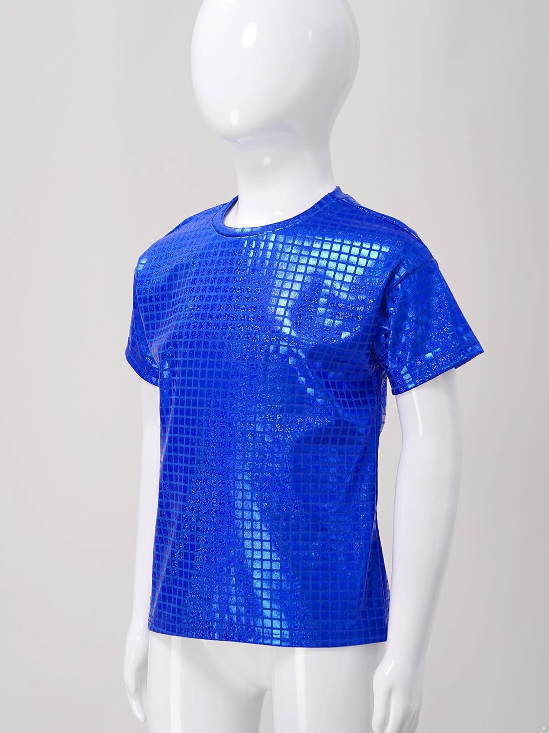 Alvivi Kids Boys Girls Metallic Shiny Dance Tops Short Sleeve Shirts T-Shirt Jazz Hip Hop Disco Party Costume Streetwear