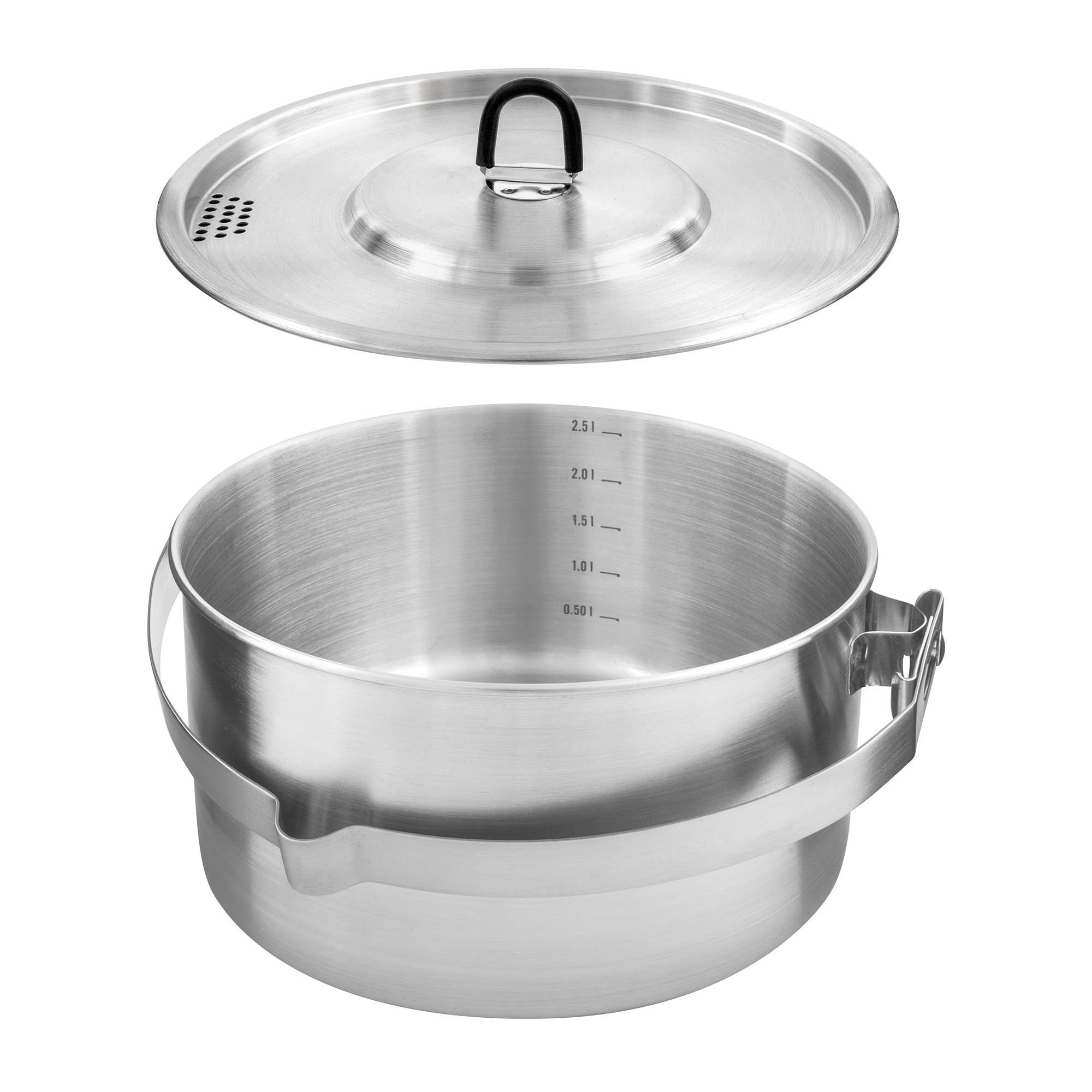 Tatonka Kettle II 2,5 l garnek do gotowania na świeżym powietrzu ze stali nierdzewnej ze skalą objętości, z pokrywką z funkcją sitka, 2,5 litra, Ø 20 x 10,5 cm