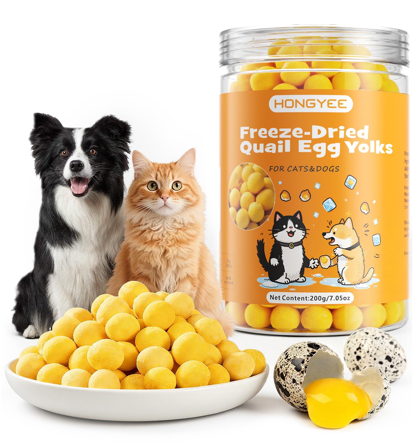 Jaune d'œuf de caille lyophilisé (200 g), Une friandise Quotidienne pour Chats et Chiens, Snack 100% Naturel, sans additifs, adapté au Dressage et au Soin du Pelage.
