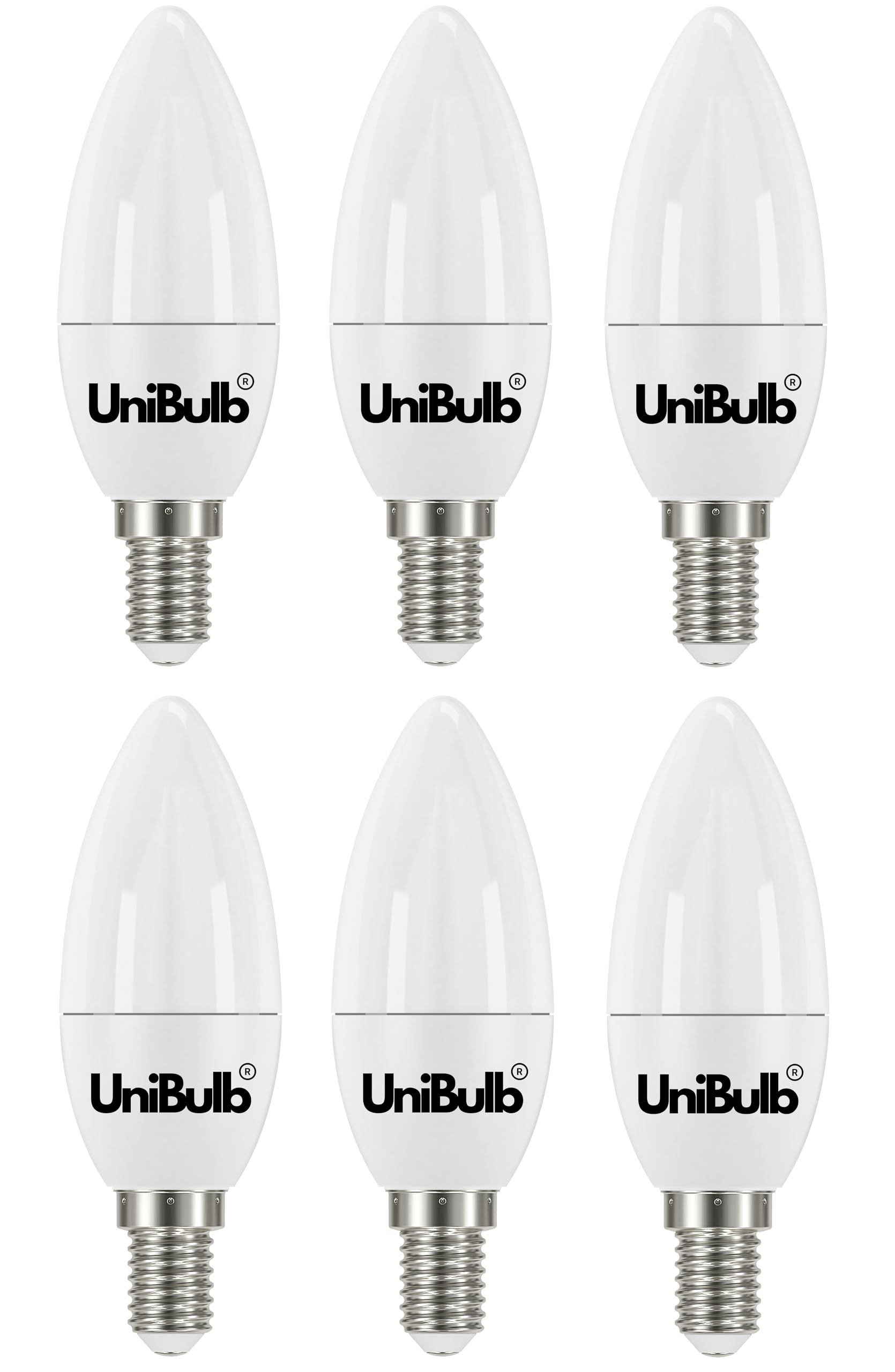Unibulb E14 SES LED Candle Bulbs, 470 Lumens, Warm White 3000K, 4.9W (40W Equivalent/Replacement), Pack of 6