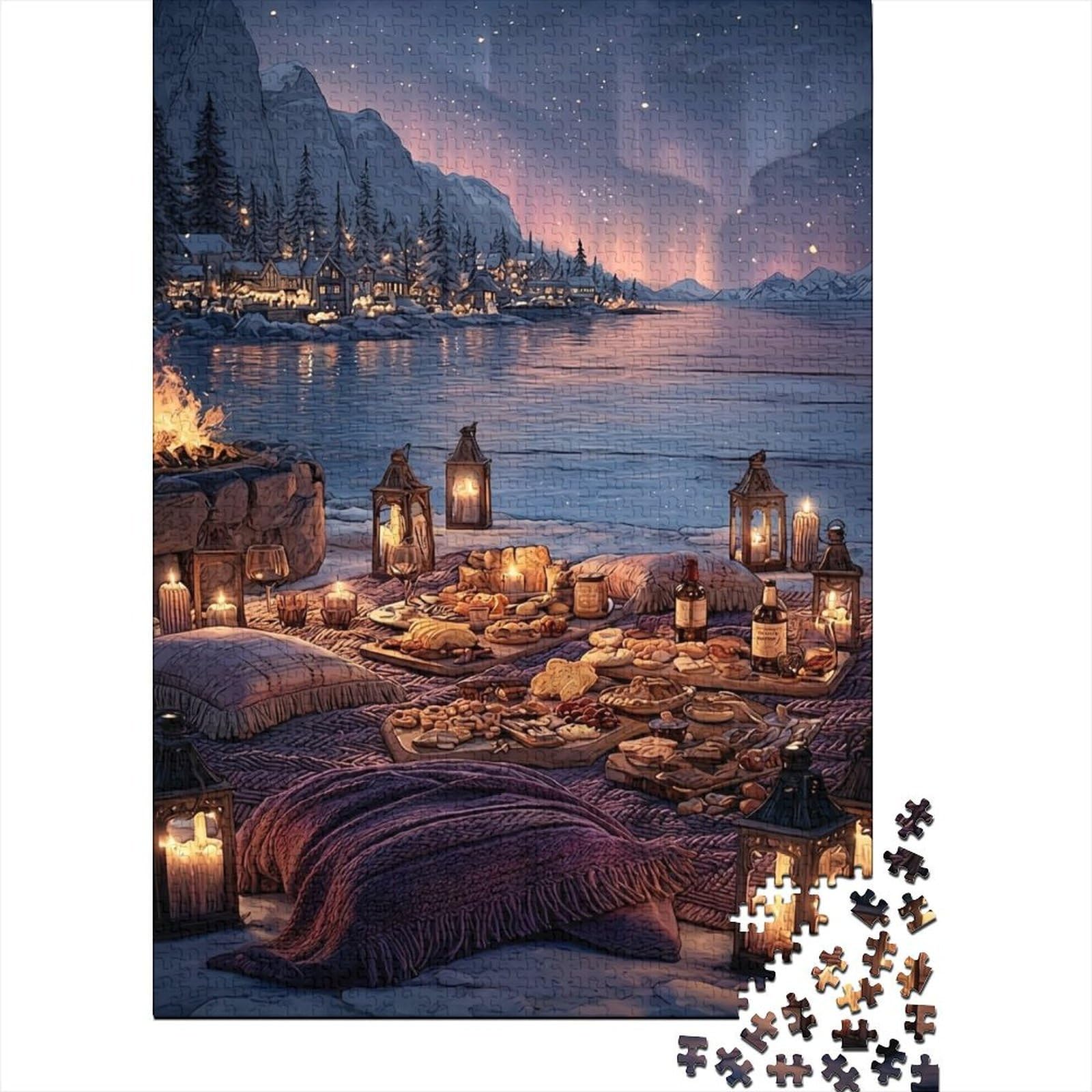 Winter Picnic Scene_1 Jigsaw Puzzles Puzzles for Adults Kids. 1000 Pieces Whimsical Challenge Toy Educational Games Home Decoration for Adults& Kids Age 14 Years Up 38x26cm/1000pcs