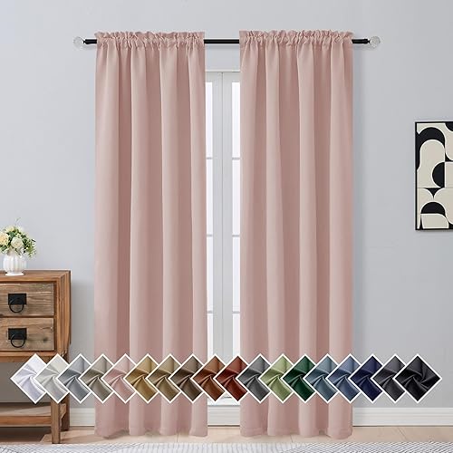 OVZME Cortinas opacas de color rosa rubor, 2 paneles para habitación de niñas, con aislamiento térmico, cortinas de oscurecimiento de habitación