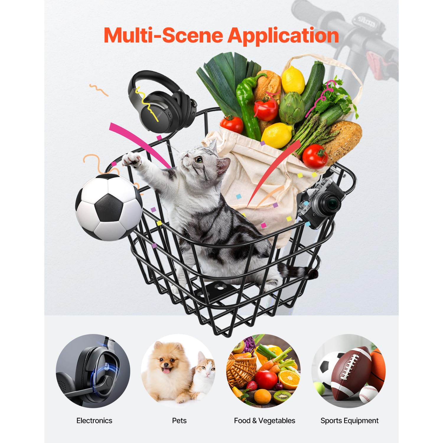 Front Bike Basket With Holder - Iron Material Scooter Basket For Outdoor Cycling 35x26x26cm