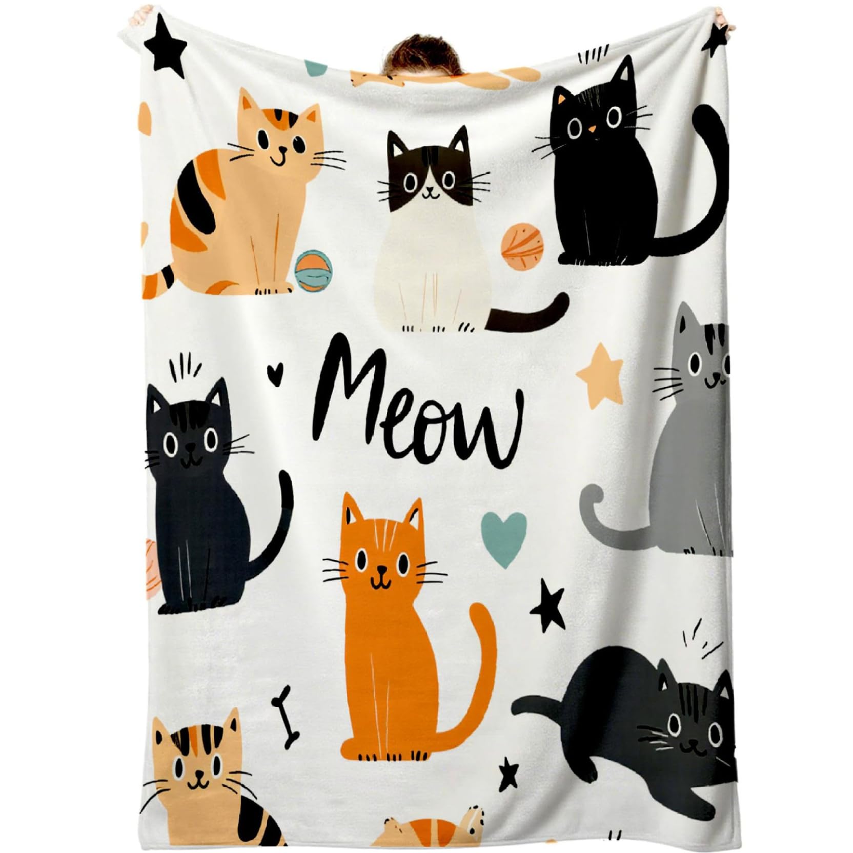 Uanqfegy Cat Throw Blanket - Super Soft Plush Kitty Blanket with Vivid Digital Print, 75x100cm Grey Cat for Couch Bed