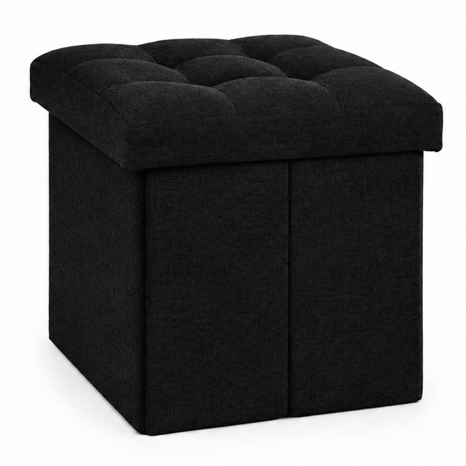 GREENSAPPIRE Storage Ottoman Foldable Footstool – Linen Storage Bench with Lid, Footrest & Bed End Stool for Living Room, Bedroom & Hallway, 30.5 × 30.5 × 30 cm (Black30cm)