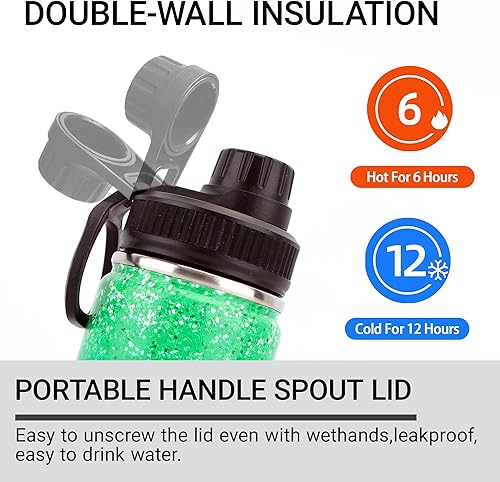 Miniatura 4 de Botella de agua Cheer de 18 onzas para niñas, botella deportiva de acero inoxidable aislada con asa, regalo de animadora a granel para regalos del