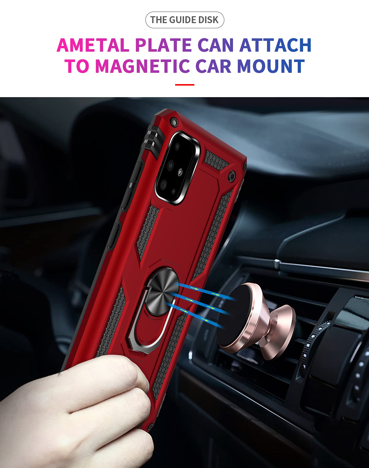 SORAKA Case for Samsung Galaxy A51 4G with Ring Holder Armor Case Samsung Galaxy A51 4G Case Soft TPU Bumper Hard PC Back Cover with Metal Plate for Magnetic Phone Car Mount Silver