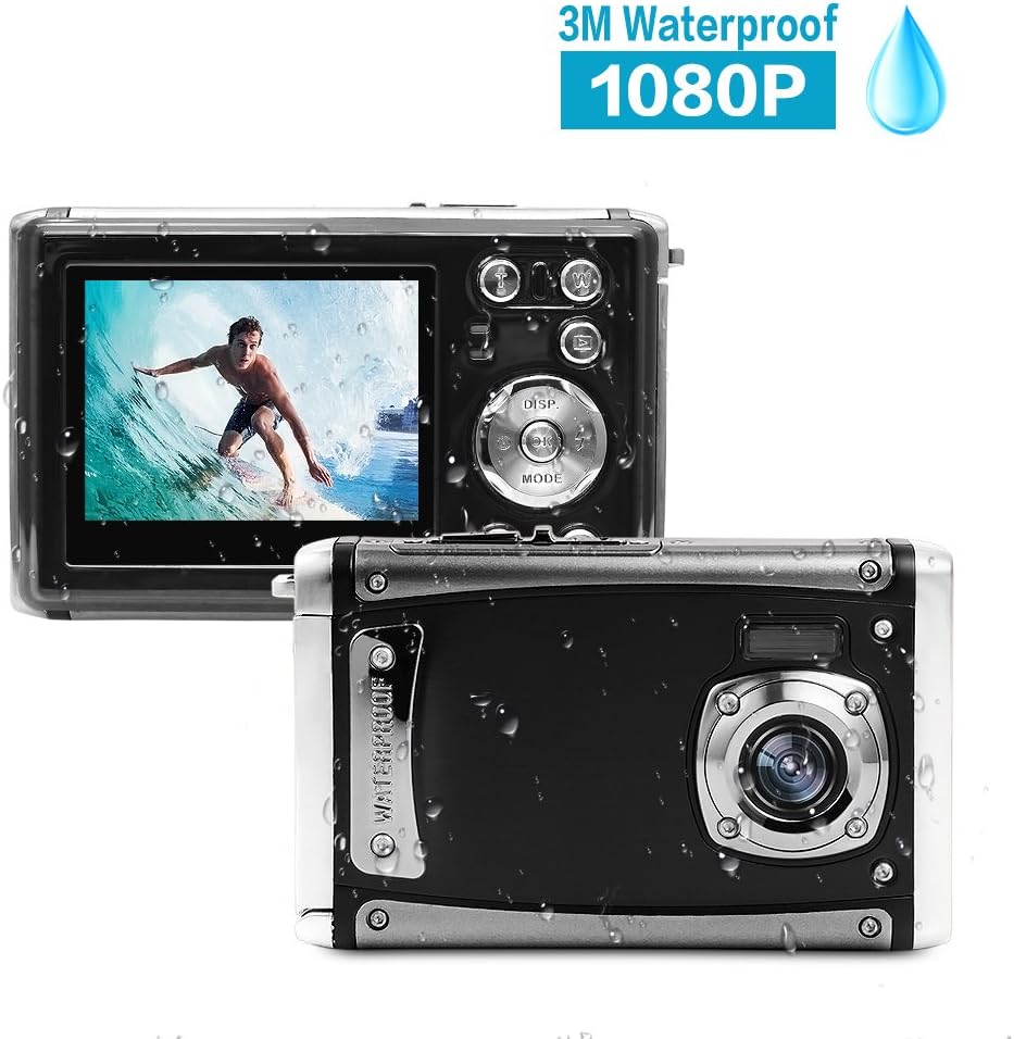 Cocac Waterproof Digital Camera, 16MP 1080P 2.4" LCD Screen 3M Underwater Digital Camera with Rechargeable Battery, 8X Digital Zoom,Flash and Mic for Kids Beginners Seniors
