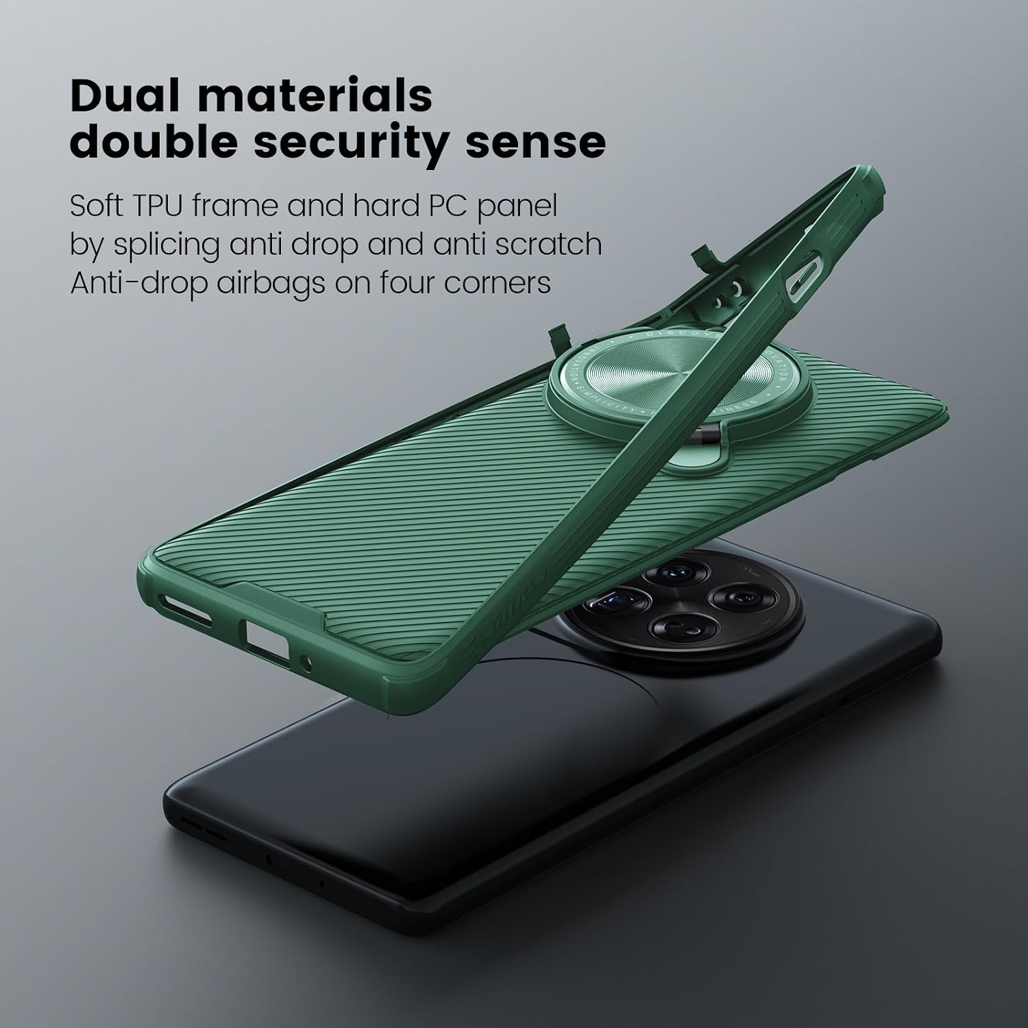 Nillkin Magnetic & Camera Stand for OnePlus 12, Compatible with MagSafe, Camshield Prop Case with Upgrade Camera Cover, Built-in KicStand for OnePlus 12 5G, Green