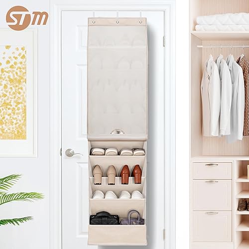 Miniatura 9 de STORAGE MANIAC Organizador de zapatos para colgar sobre la puerta con cortina, resistente al polvo, organizador de zapatos grande y profundo para