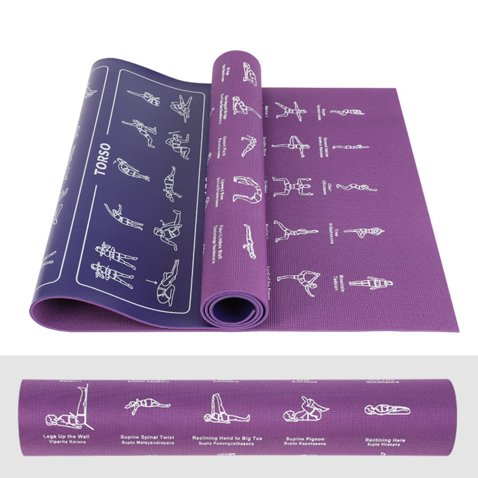 Tapis de yoga avec 75 postures d'entraînement, tapis d'exercice de fitness pour la maison, l'extérieur, gym, pilates, gymnastique, étirements