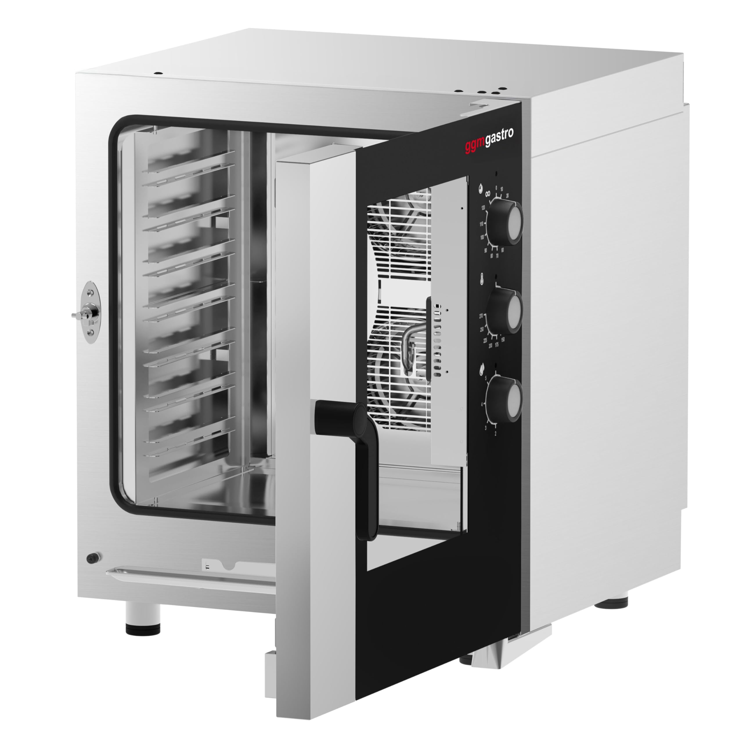 GGM Gastro Kombidämpfer manuell 7x GN 1/1 | Robuste Edelstahlkonstruktion, zeitsparende Reinigung durch abgerundete Ecken, stapelbares Design, für den Dauereinsatz
