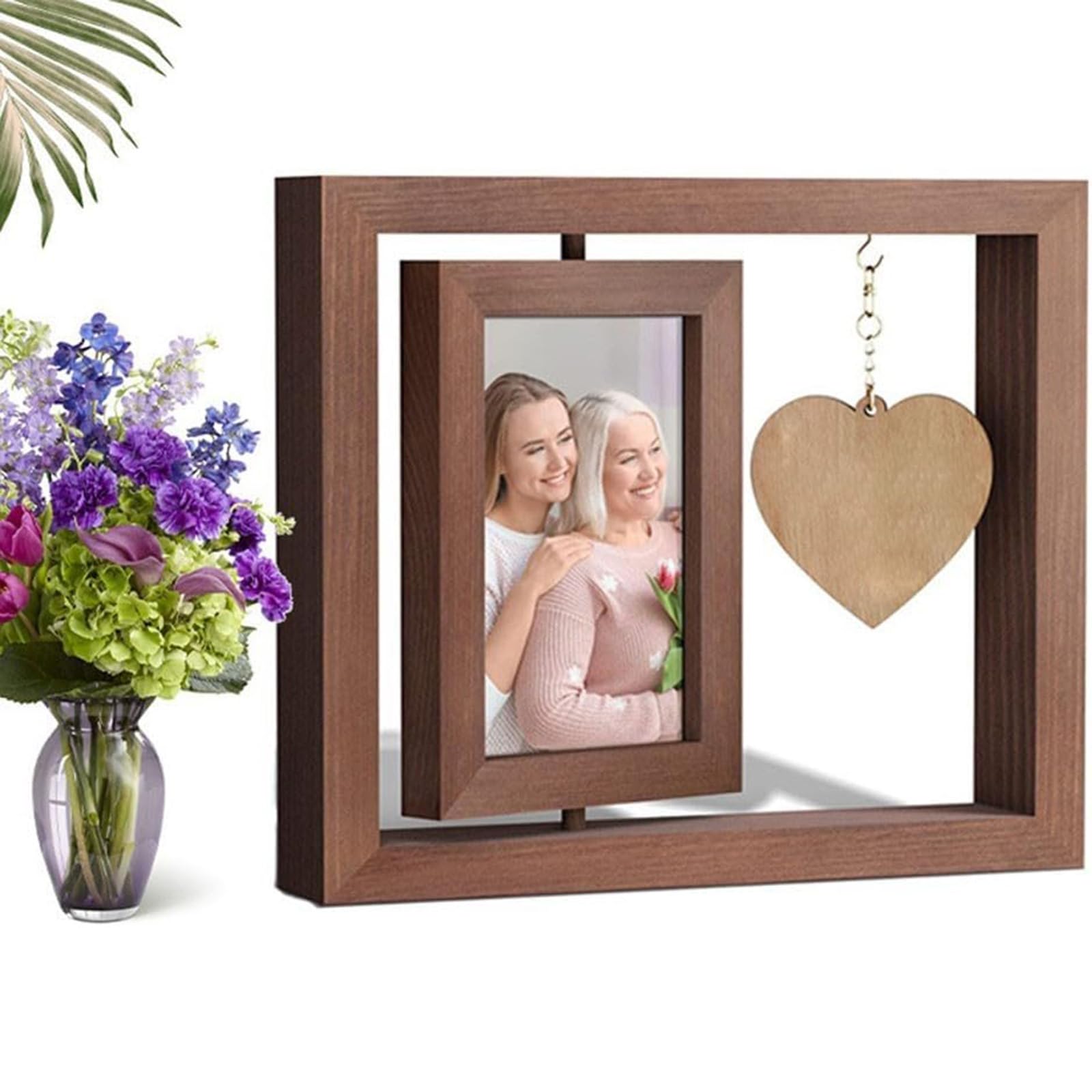 Cornice Portafoto Girevole A 360° In Legno – Doppia Faccia Per Due Foto 10x15 Cm, Per Scrivania O Regalo