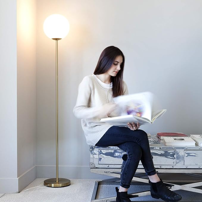 Brightech Brightech Luna - Matglas Globe LED Vloerlamp - Moderne vloerlamp uit het midden van de eeuw voor woonkamers en woonkamers - Antiek messing/goud... photo 2