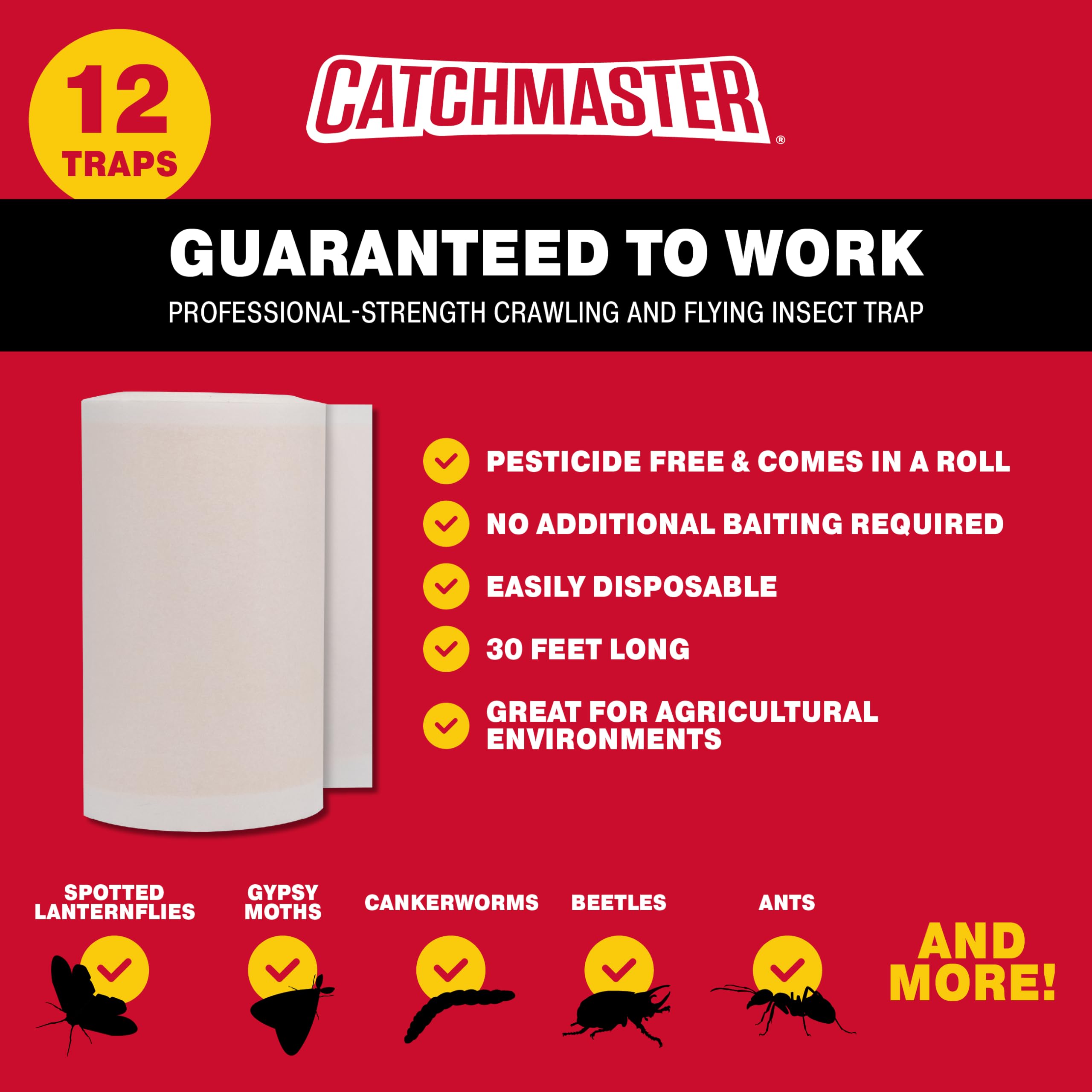 Catchmaster Cinta adhesiva de protección para árboles, rollos de barrera de insectos para árboles, paquete de 12 rollos..