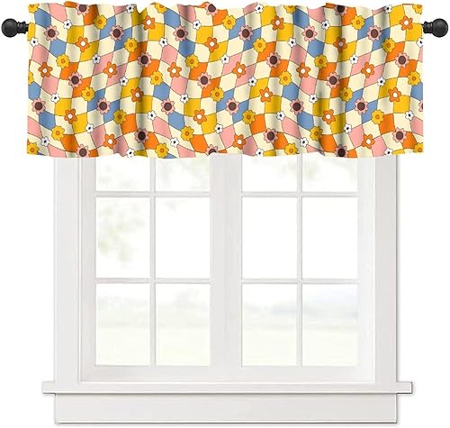 Miniatura 8 de Cenefa de cortina de cocina con diseño de arcoíris retro de los años 60 y 70, diseño de dibujos animados, estilo bohemio, floral, estilo bohemio,