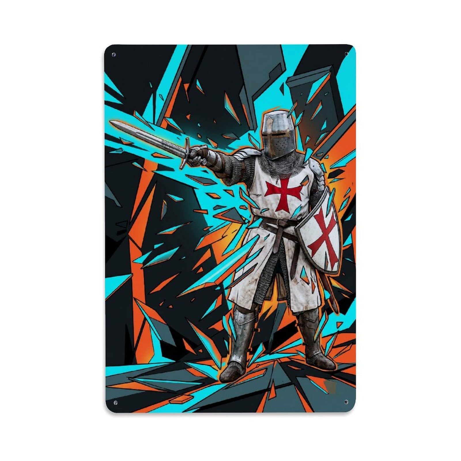 Olhnbad Style Shield March Crusader Knight Medieval Armour Fractured Metal Tin Sign