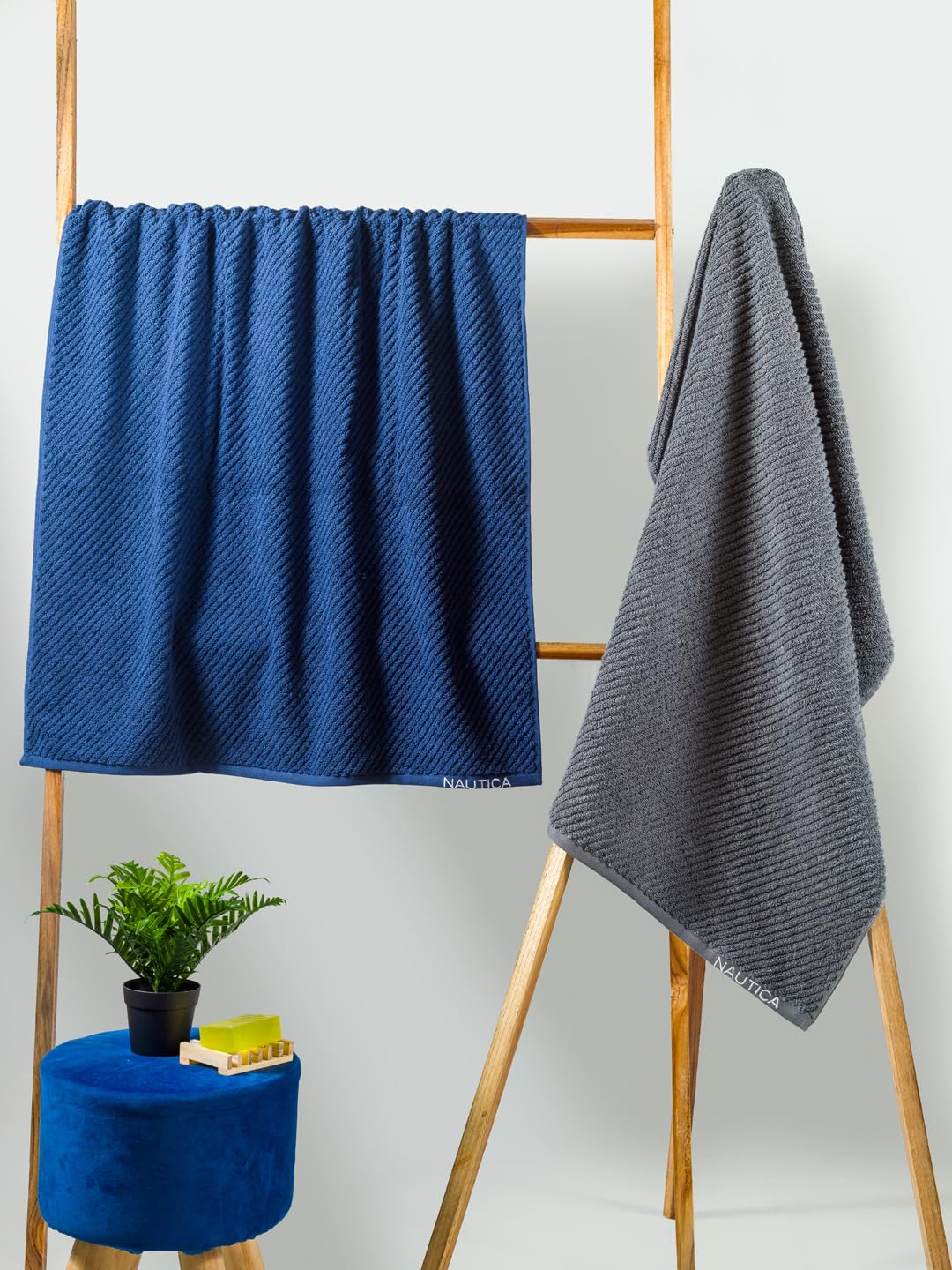 Fluffy Zero Twist 100% Cotton Towel -2pc Bath Towel (Cross View) Glitter-Navy/Steel grey-600 GSM