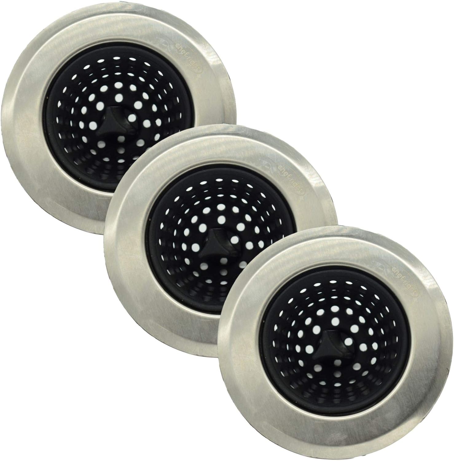 SET OF THREE Seal Sink Drain StrainerBLACK Food Drain Protector Stainless Fits All